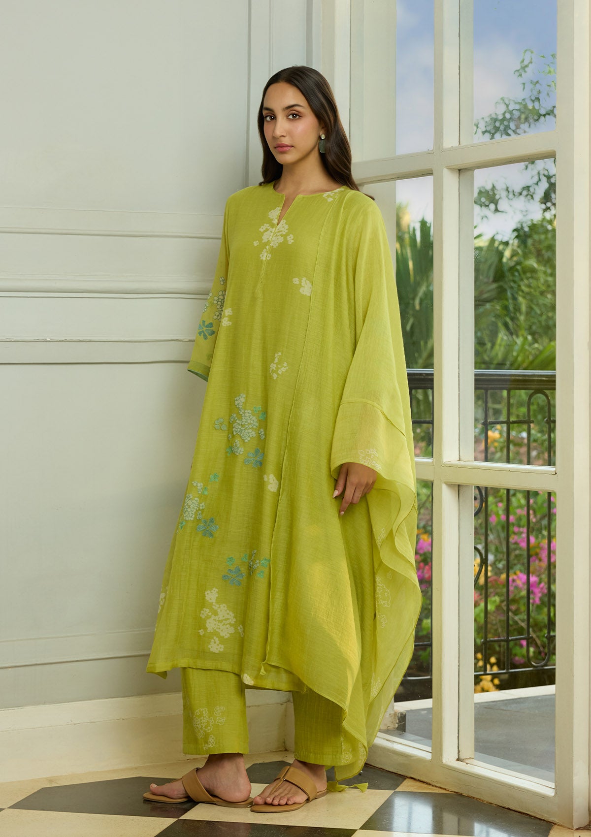 Lime Thread Embroidered Kurta Set