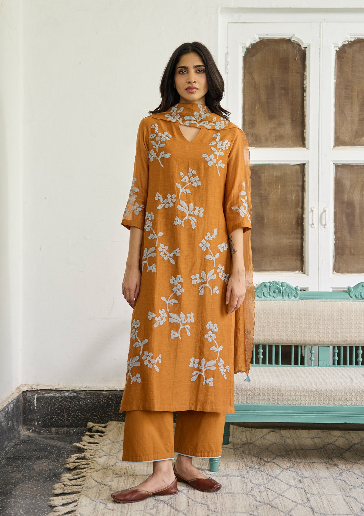 Ochre Applique Kurta Set