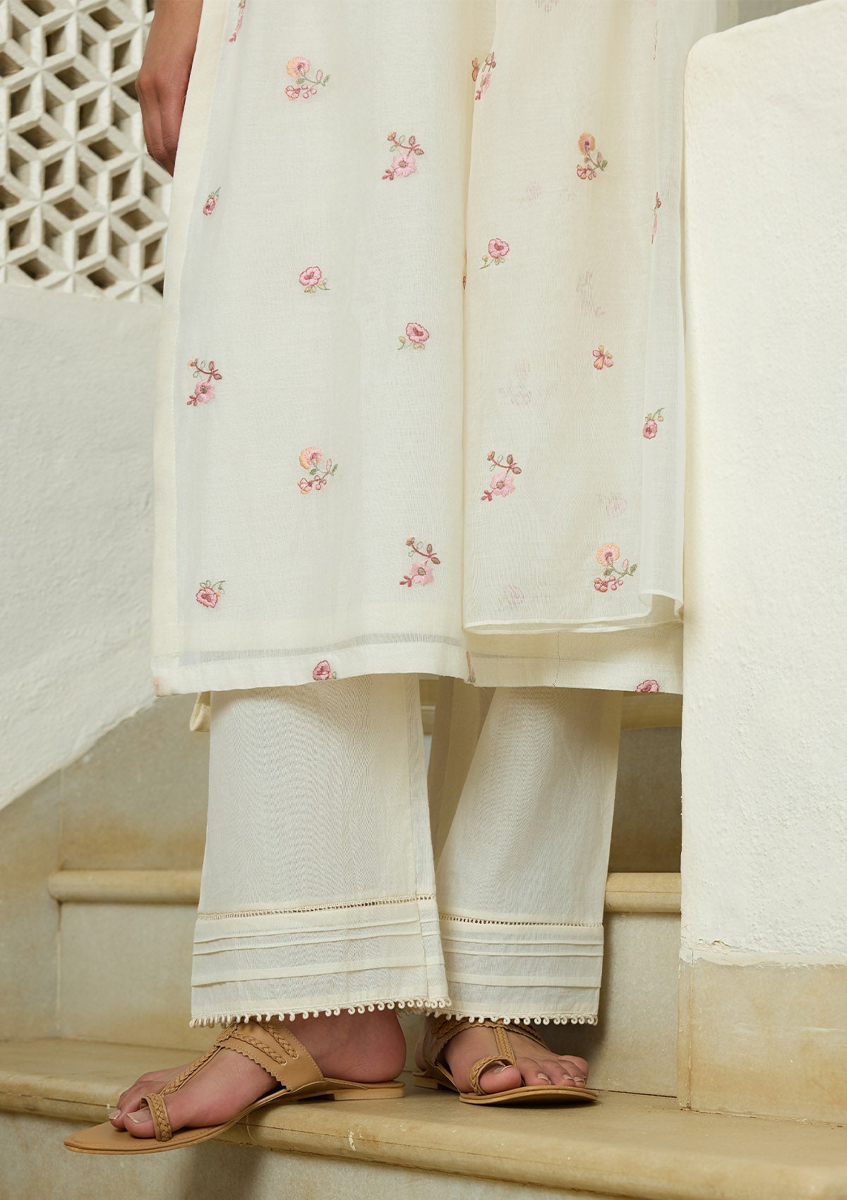 Ivory Floral Embroidered Kurta Set