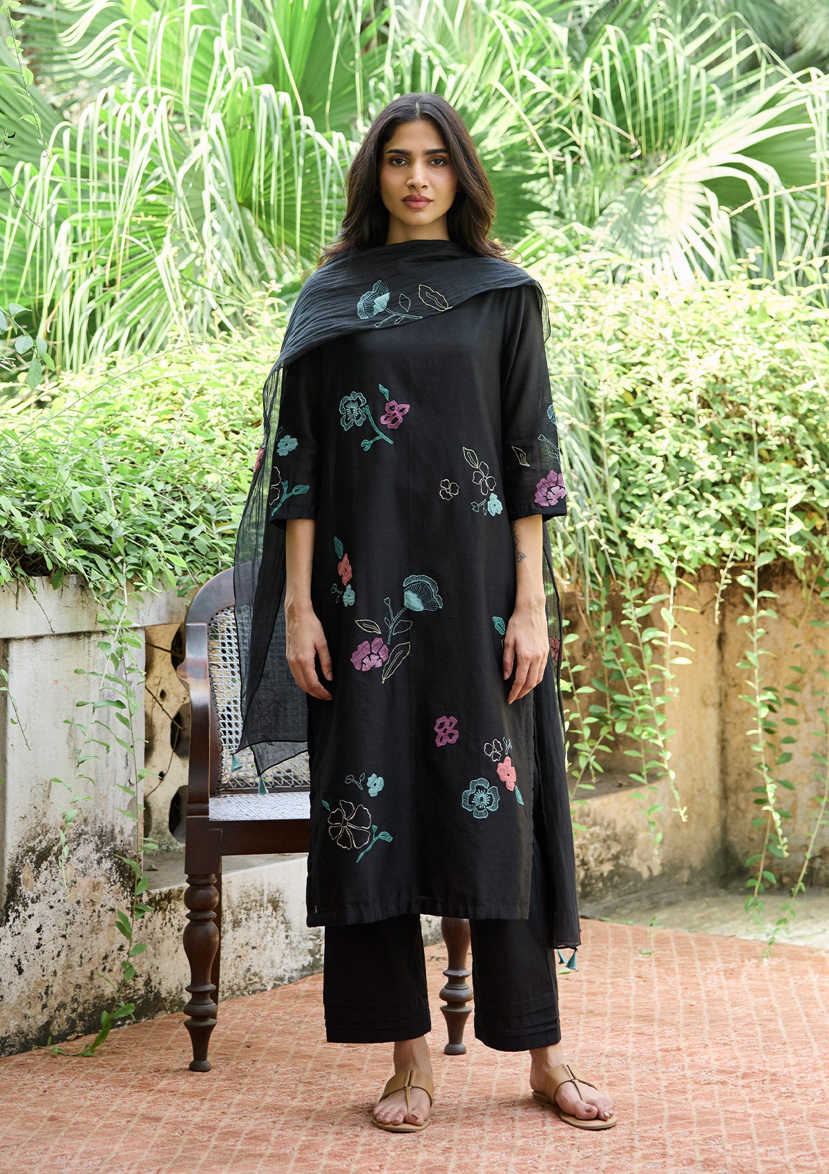 Coal Applique Kurta Set