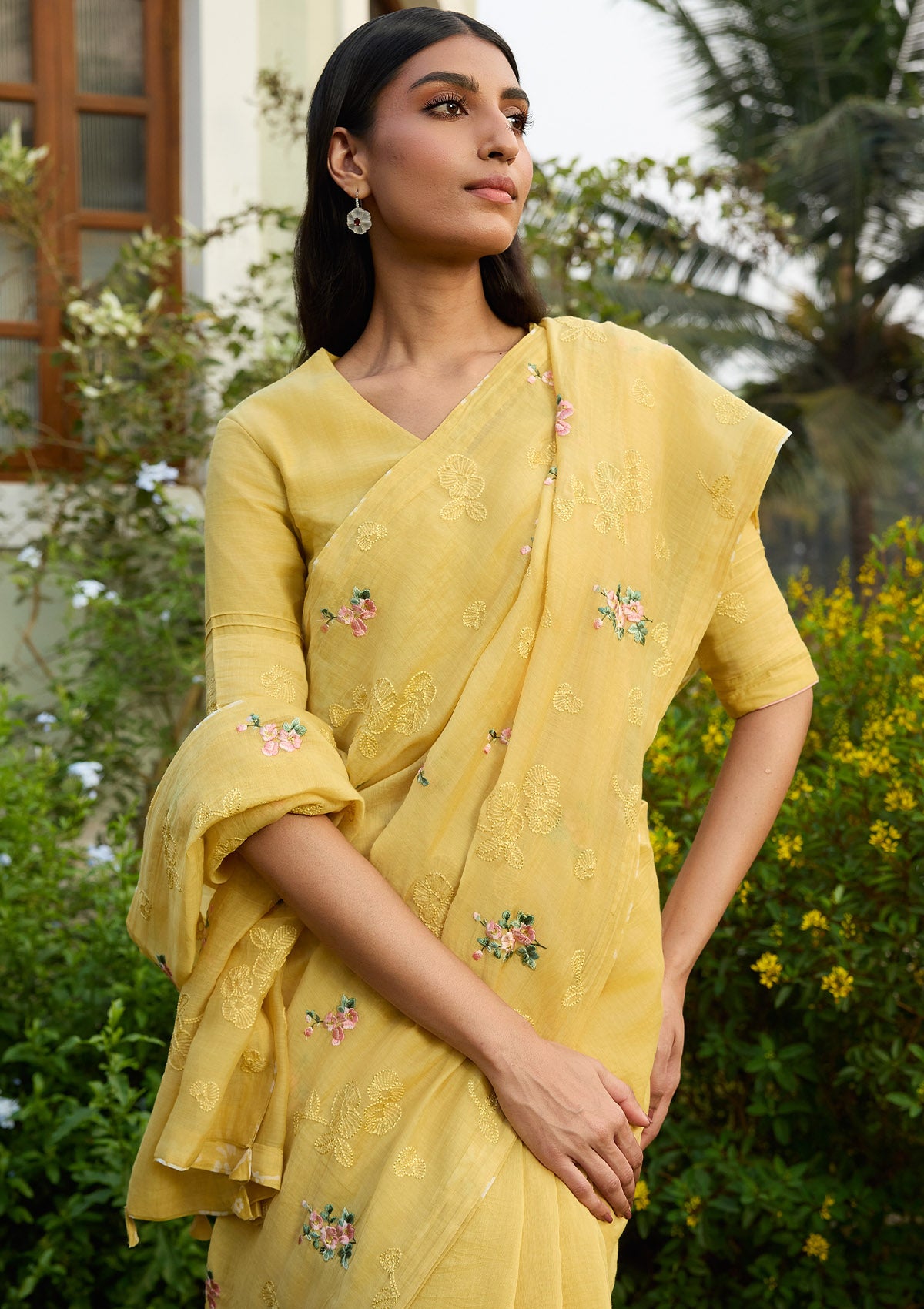 Lemon Embroidered Saree