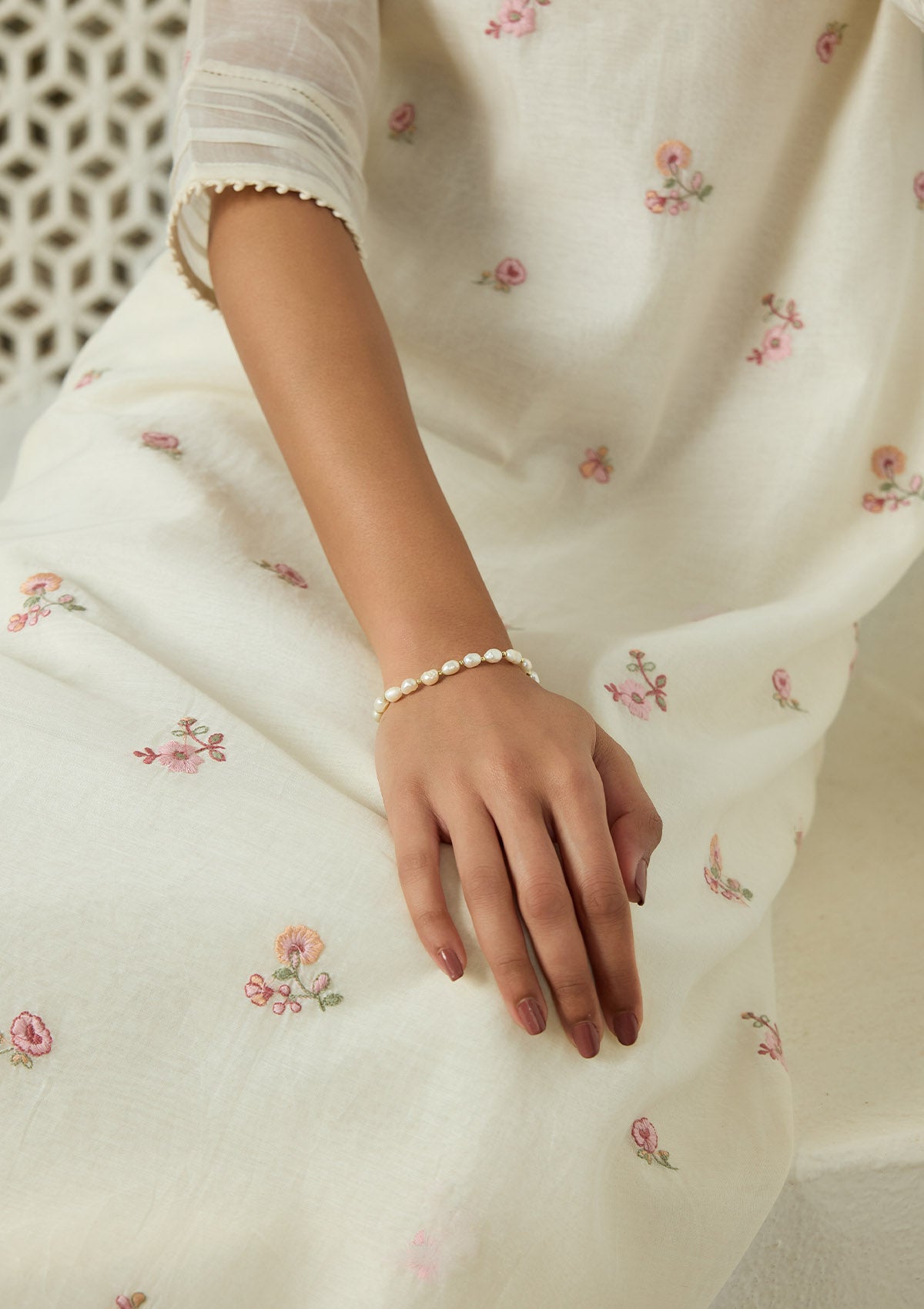 Ivory Floral Embroidered Co-ord set