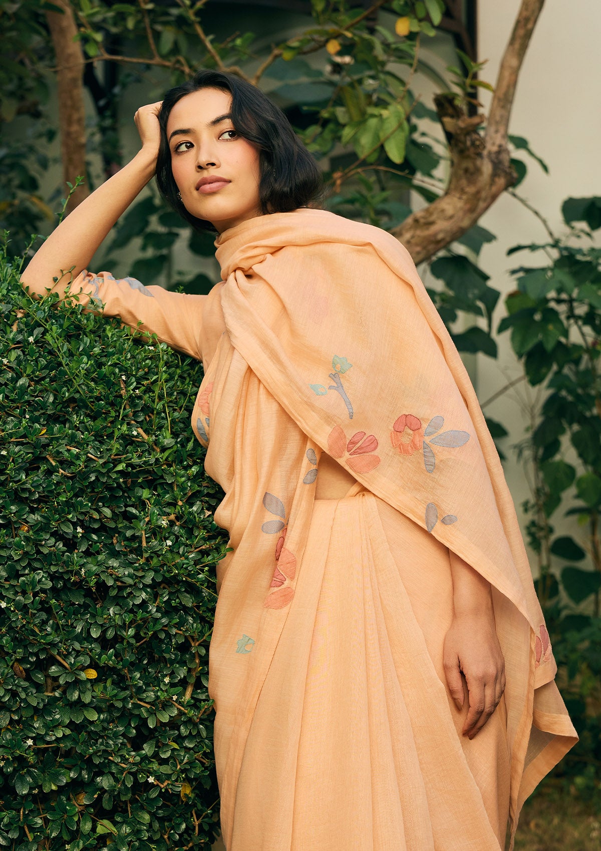 Peach Applique Saree