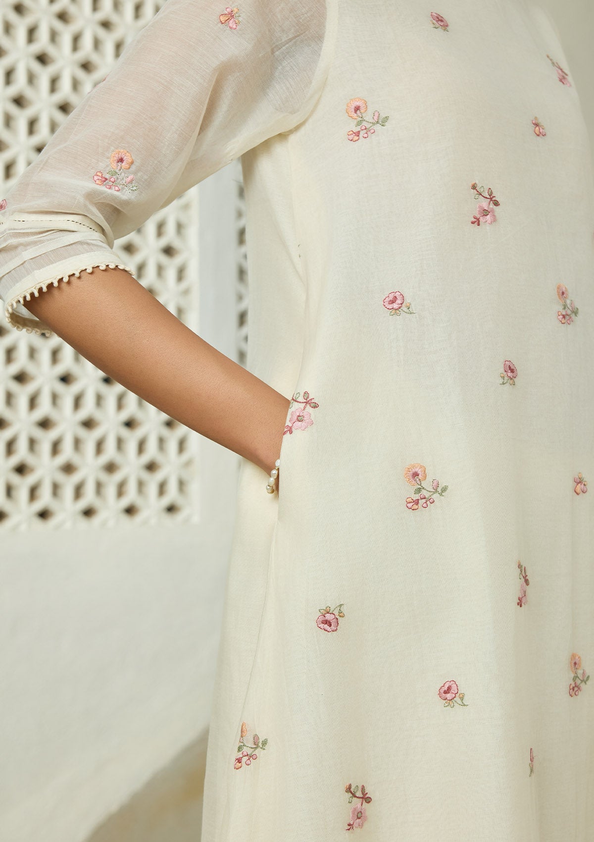 Ivory Floral Embroidered Co-ord set