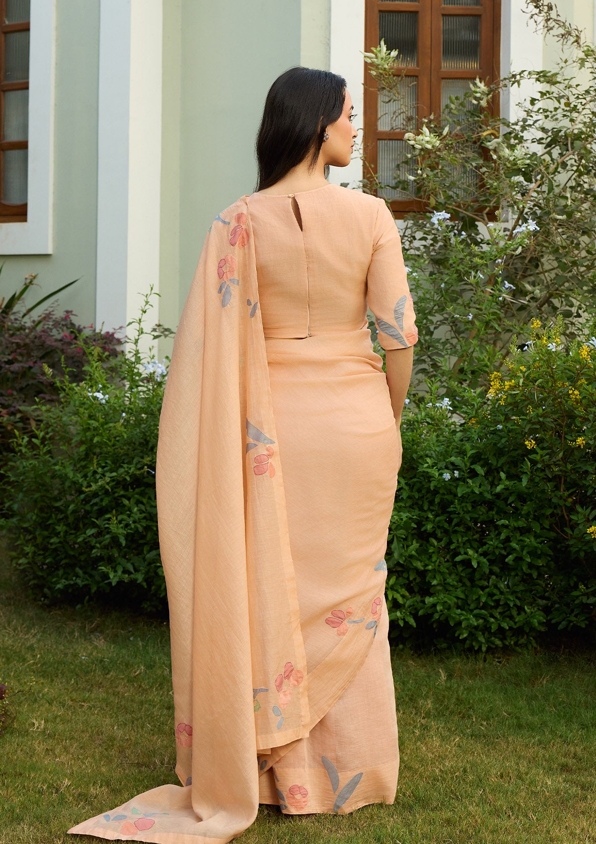 Peach Applique Saree