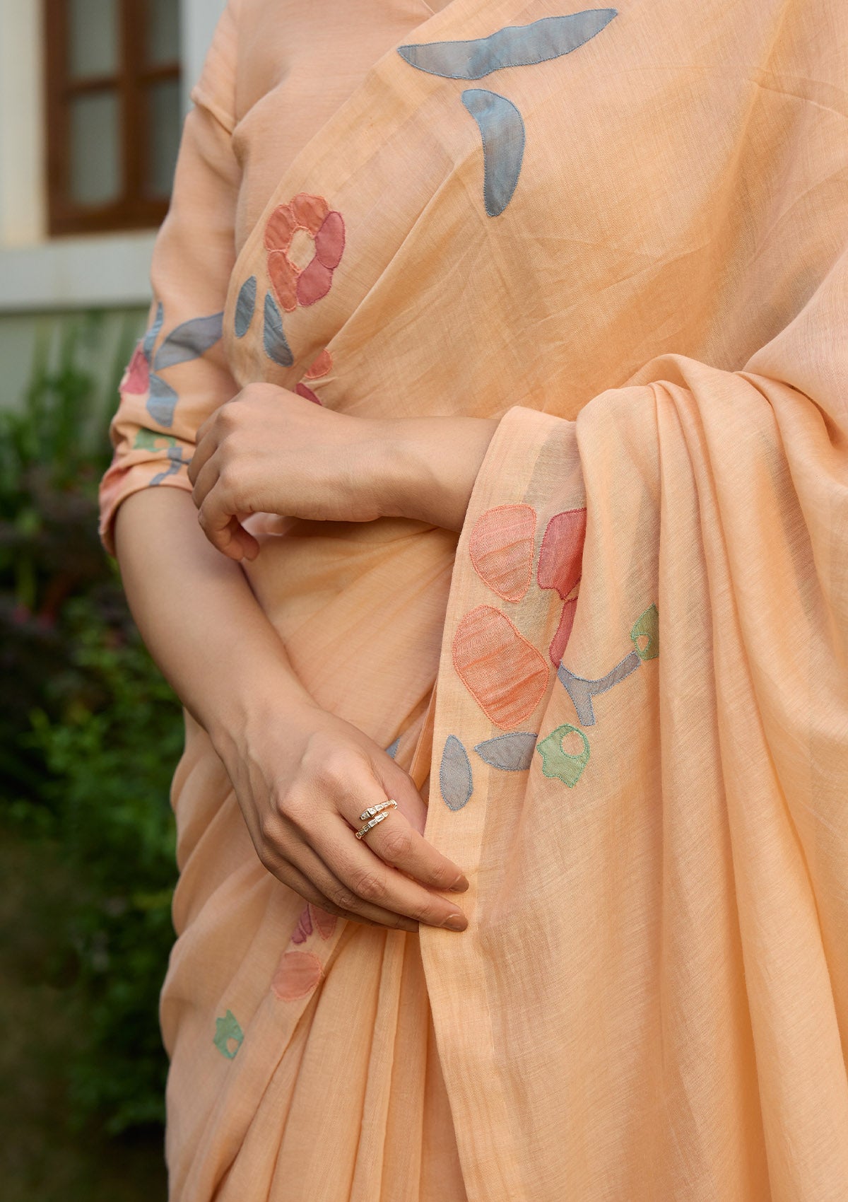 Peach Applique Saree