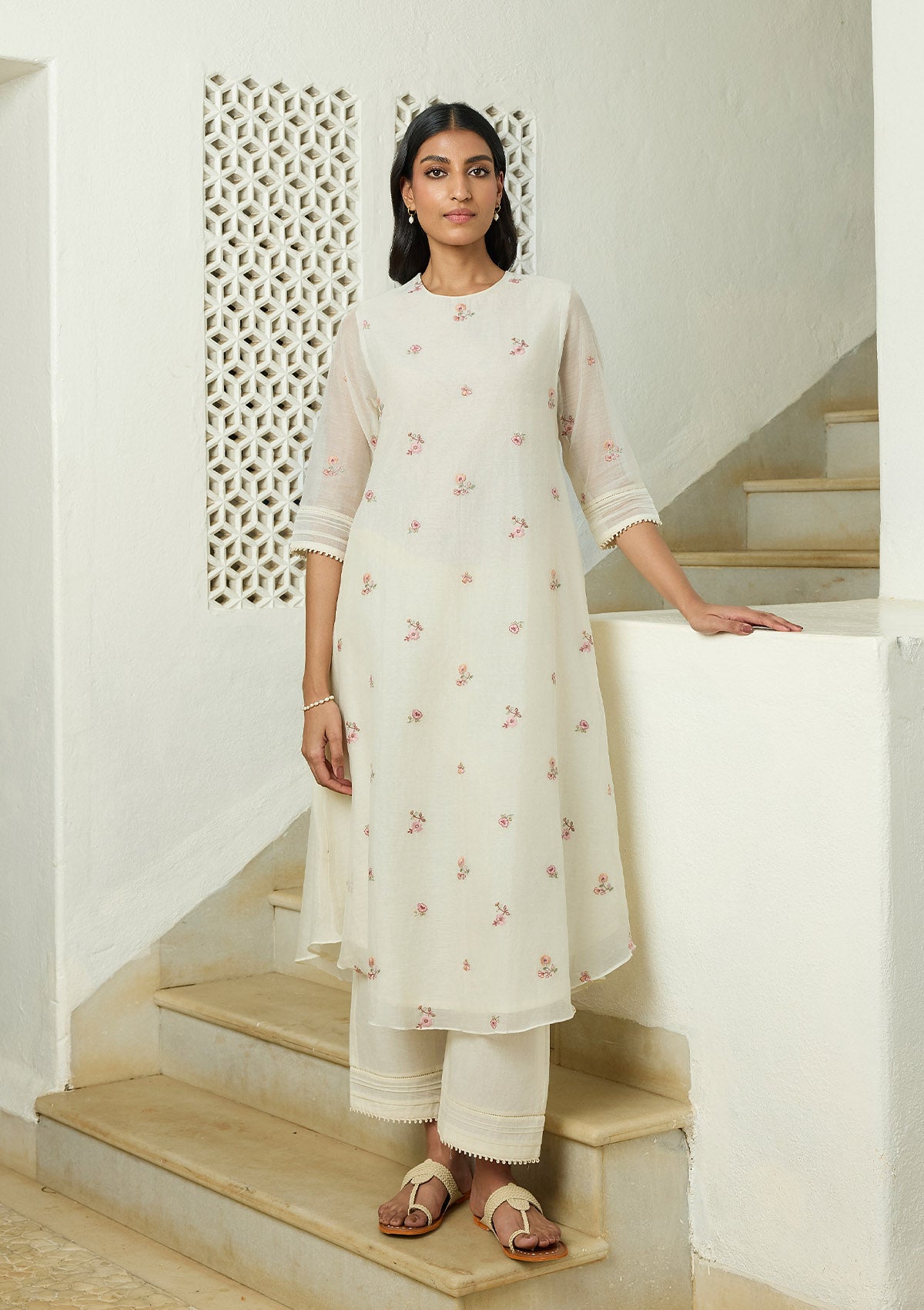 Ivory Floral Embroidered Co-ord set