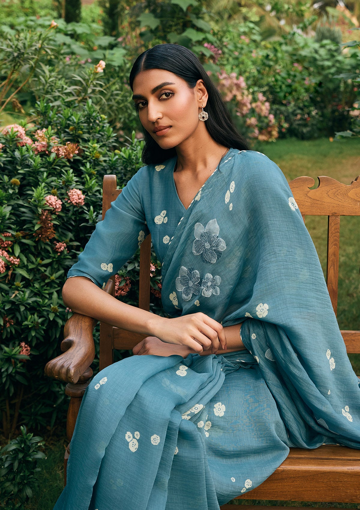 Ocean Blue Floral Saree