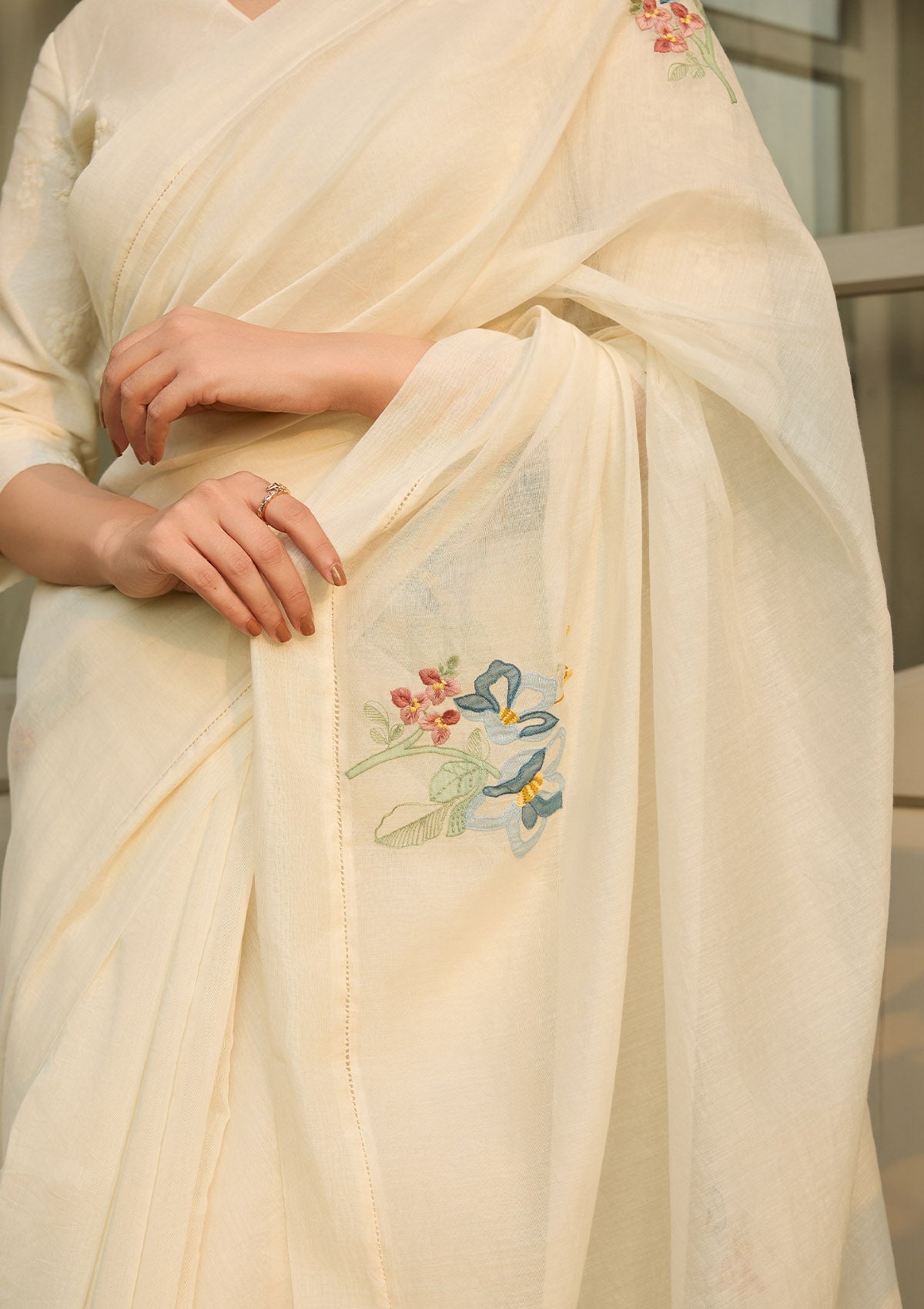 Ivory Applique Saree