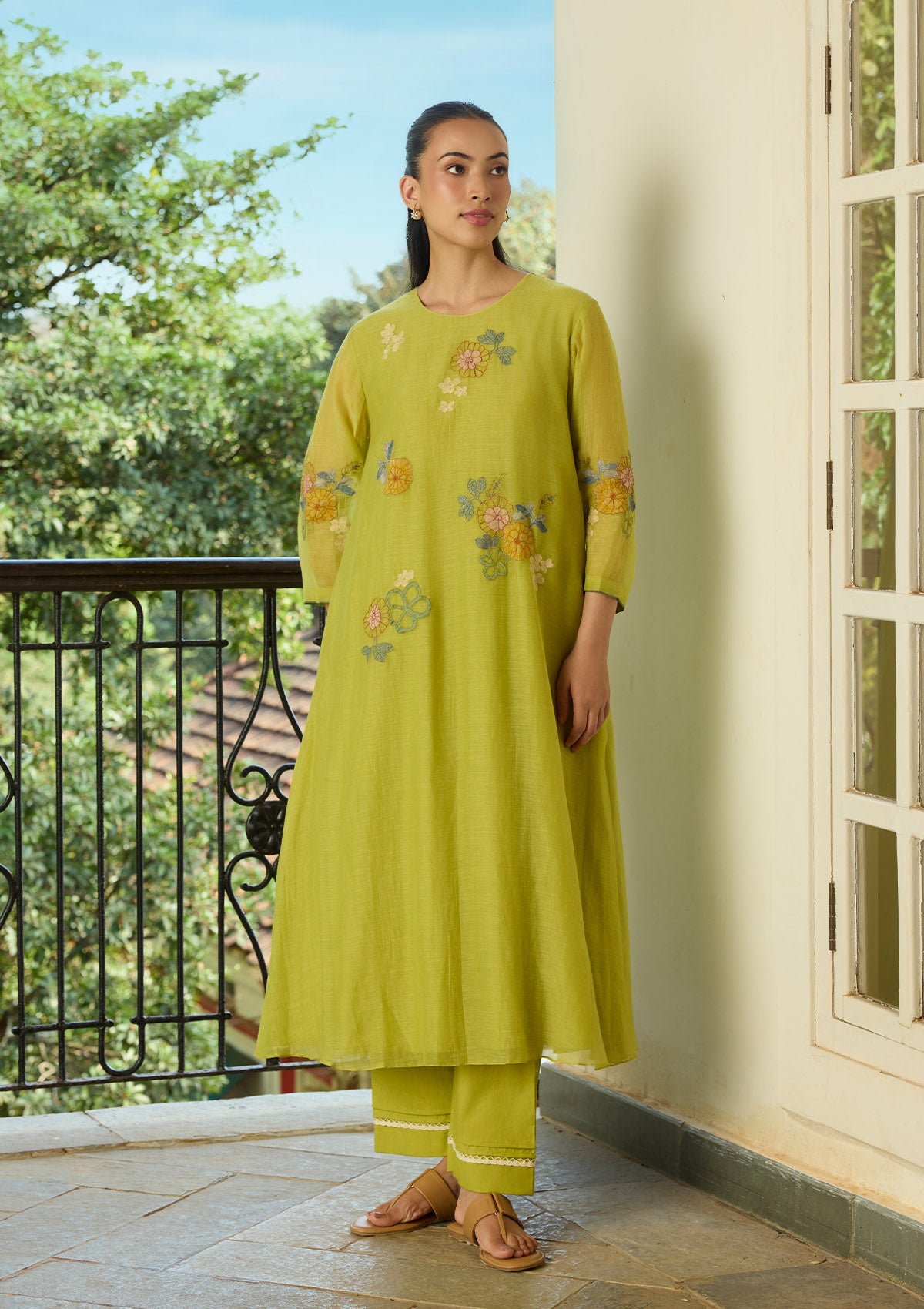 Lime Thread Embroidered Co-ord Set