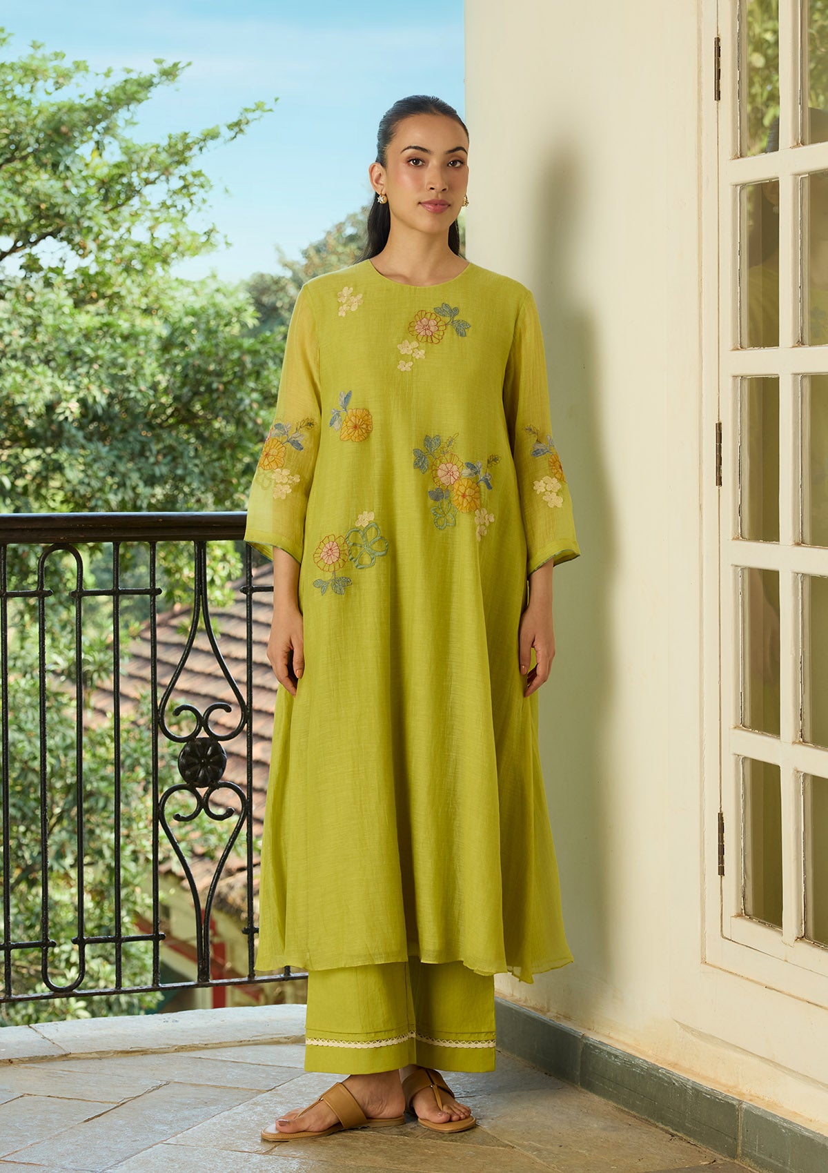 Lime Thread Embroidered Co-ord Set