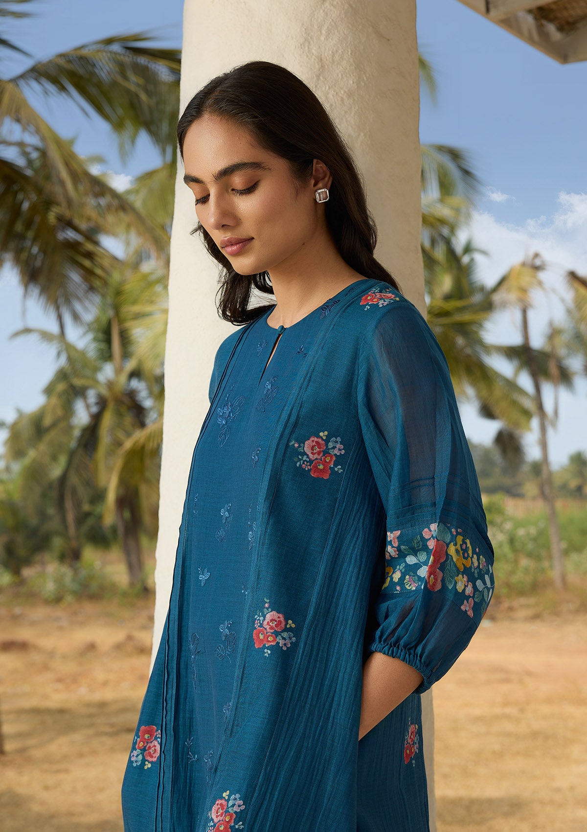 Sapphire Embroidered Floral Dress