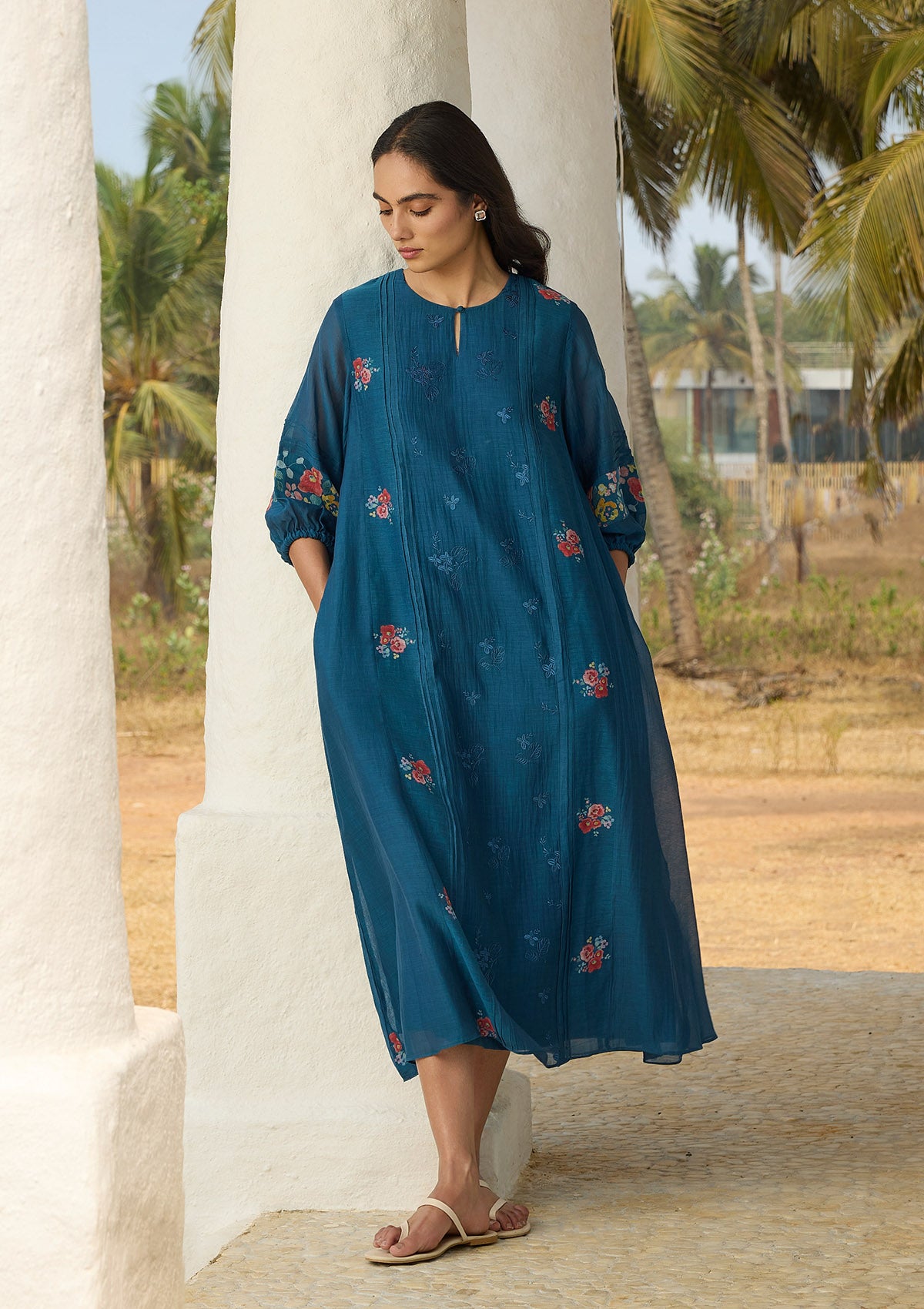 Sapphire Embroidered Floral Dress