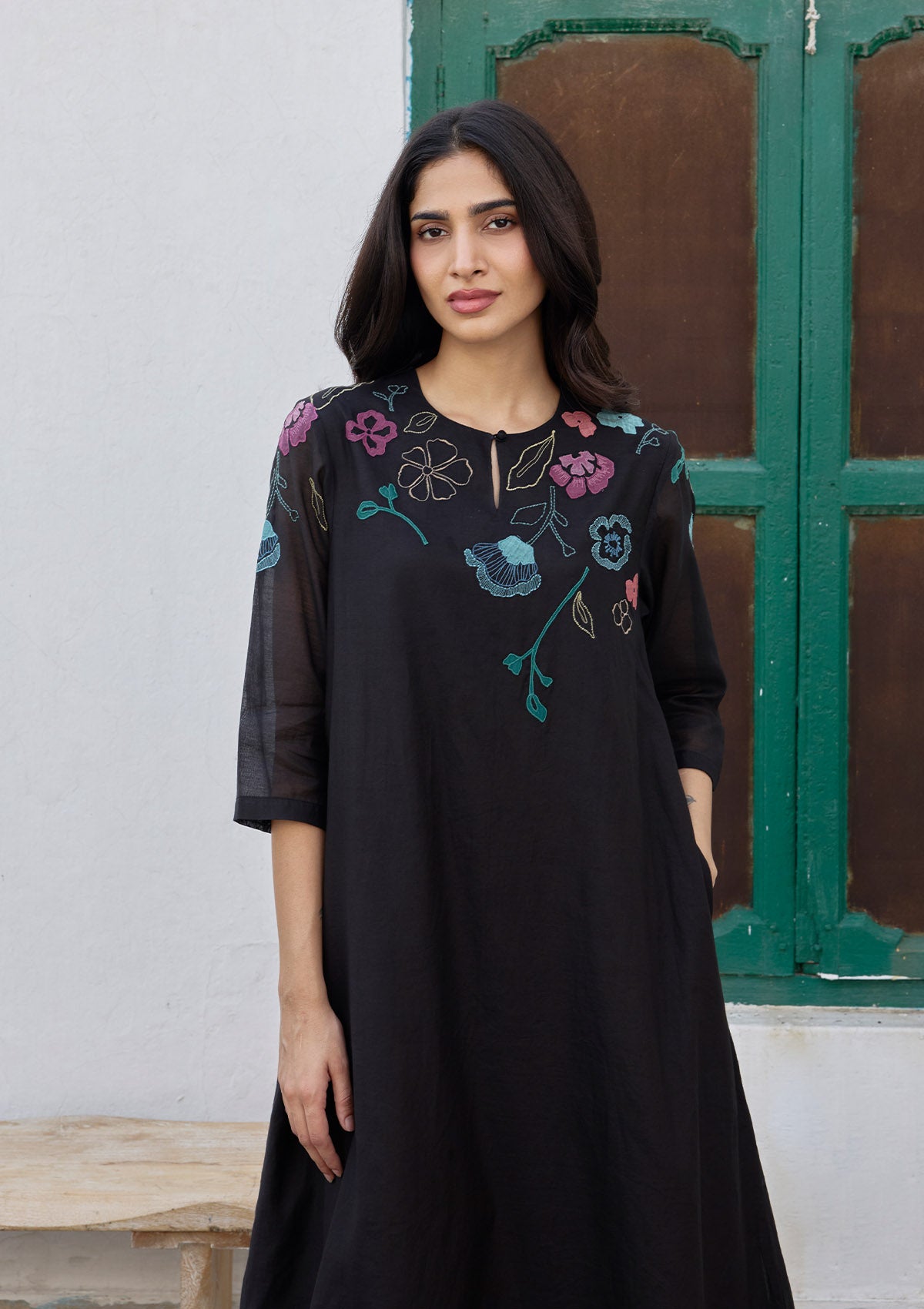 Coal Applique Floral Co-ord Set