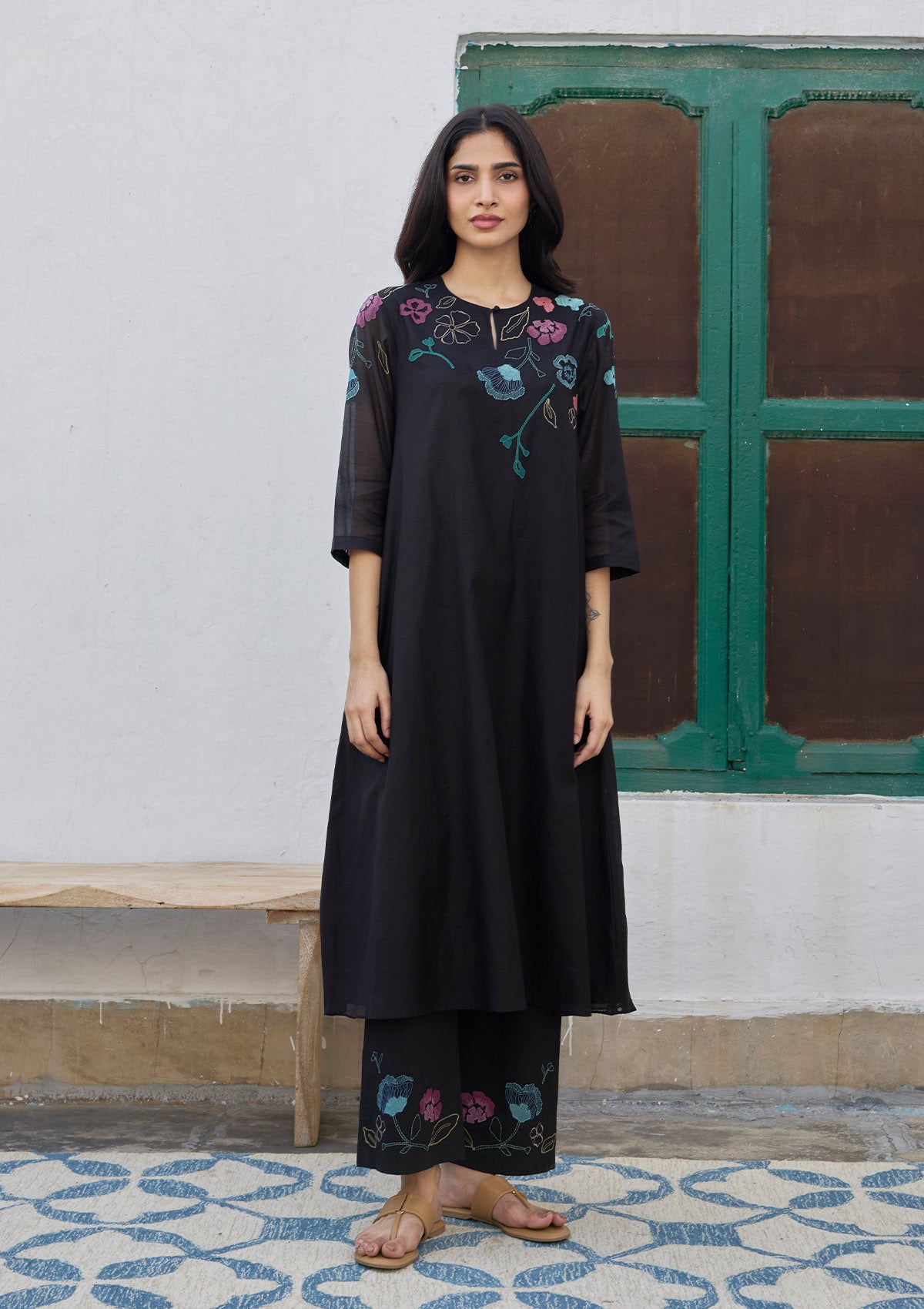 Coal Applique Floral Co-ord Set