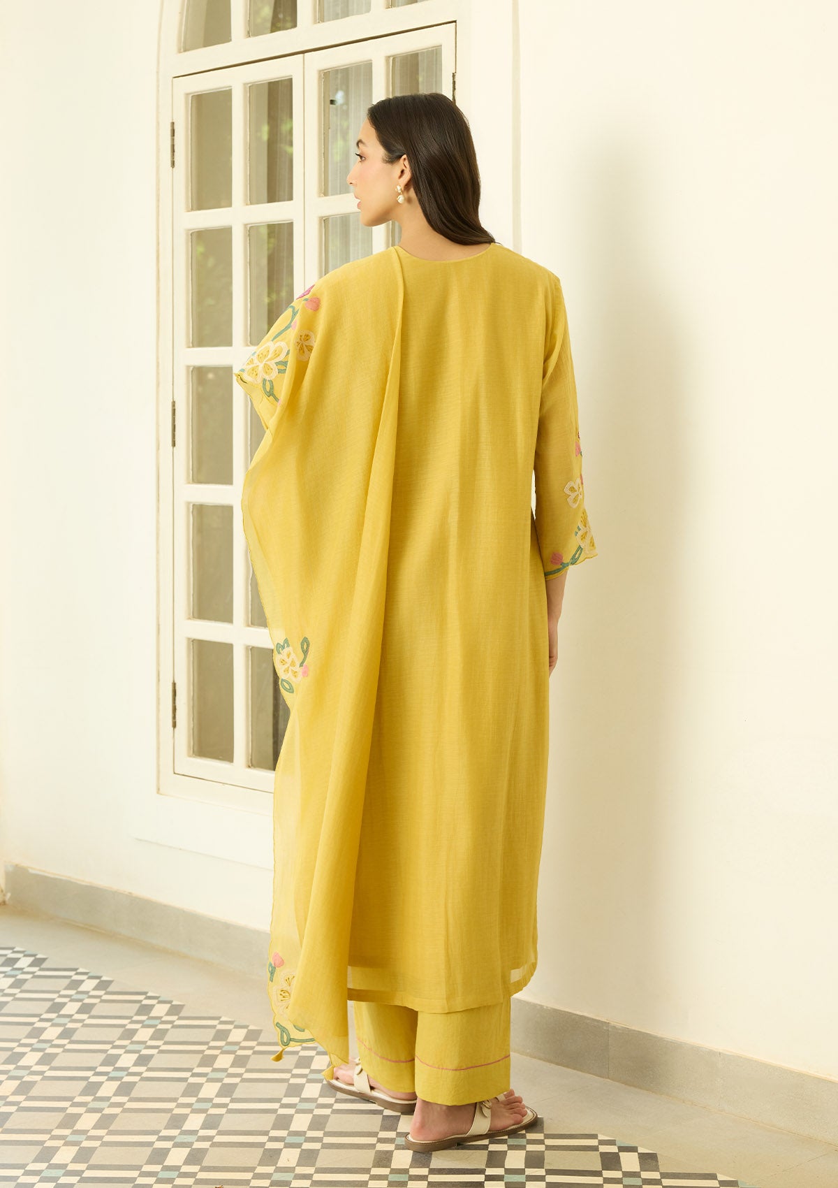 Marigold Floral Applique Kurta Set