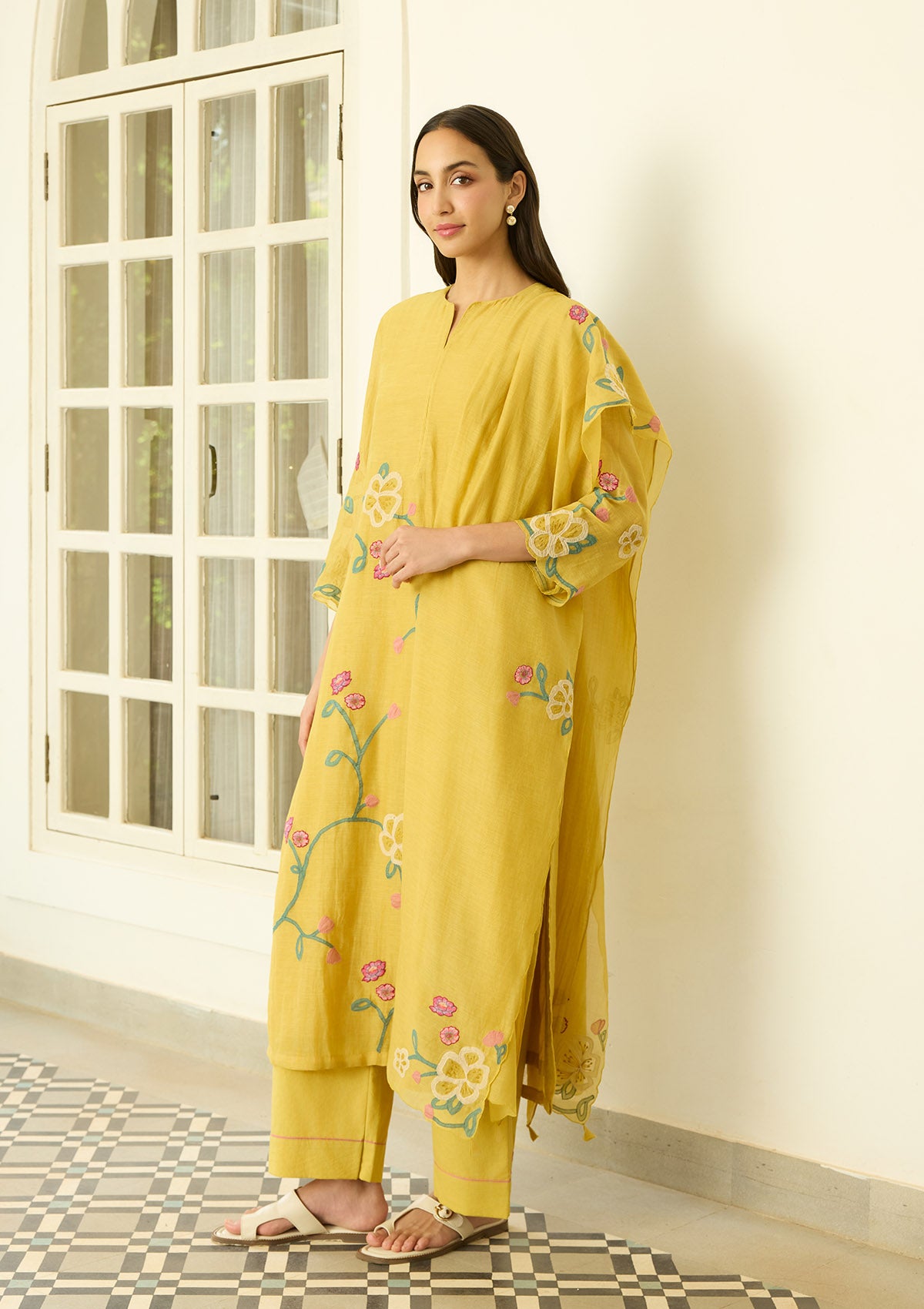 Marigold Floral Applique Kurta Set