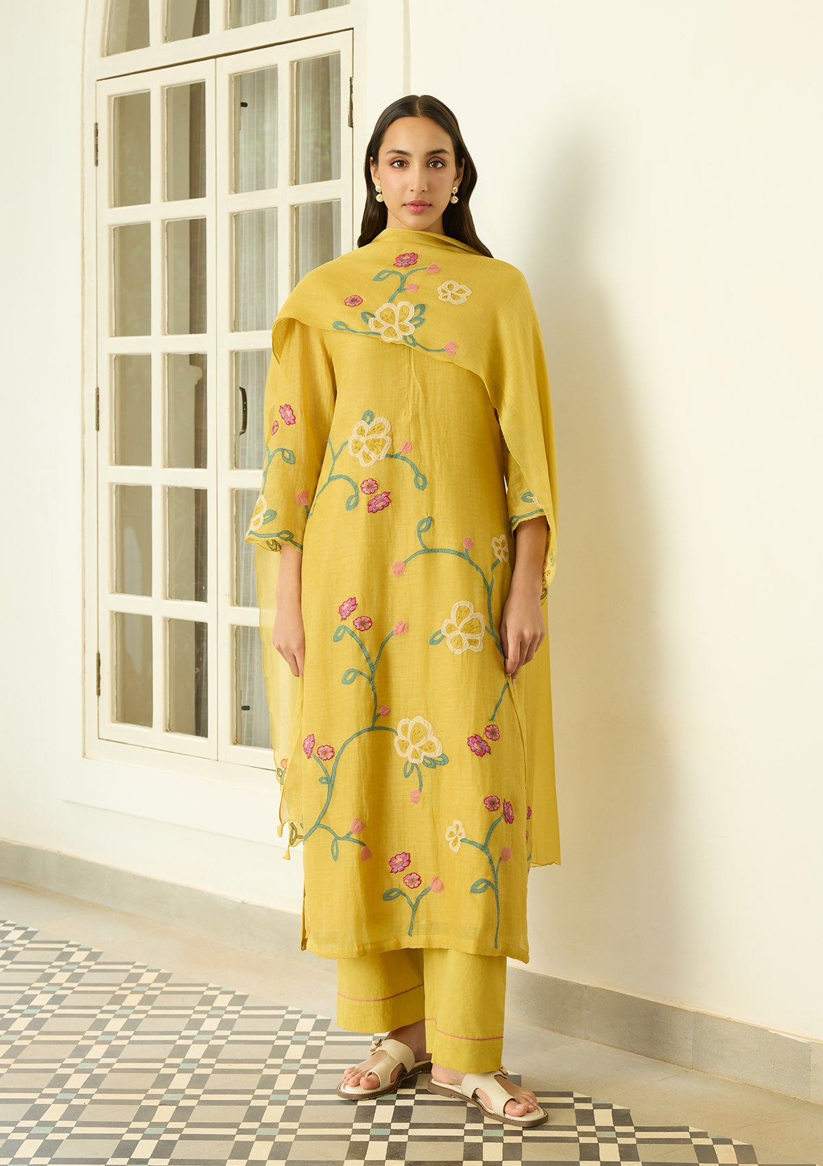 Marigold Floral Applique Kurta Set