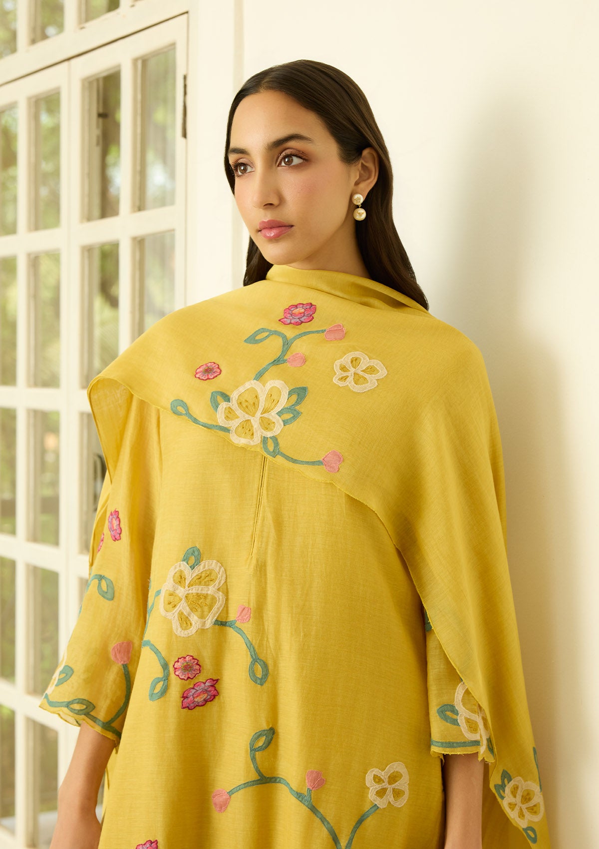 Marigold Floral Applique Kurta Set