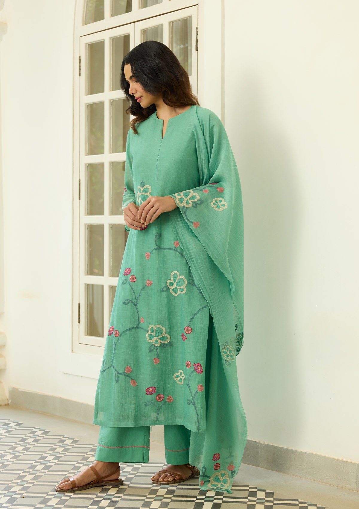 Mint Applique Kurta Set