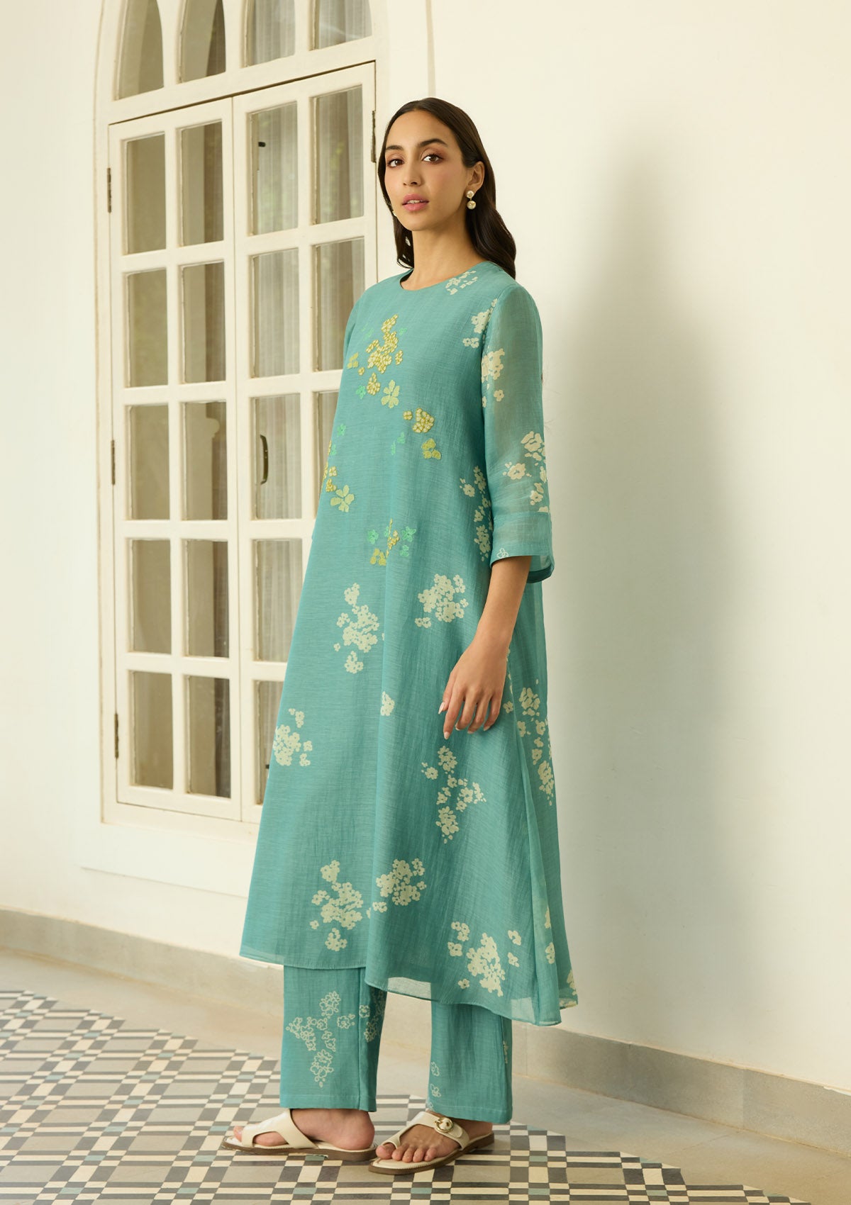Aqua Floral Applique Co-ord Set