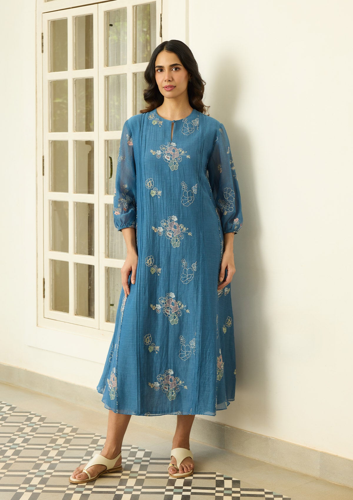 Indigo Thread Embroidered Dress
