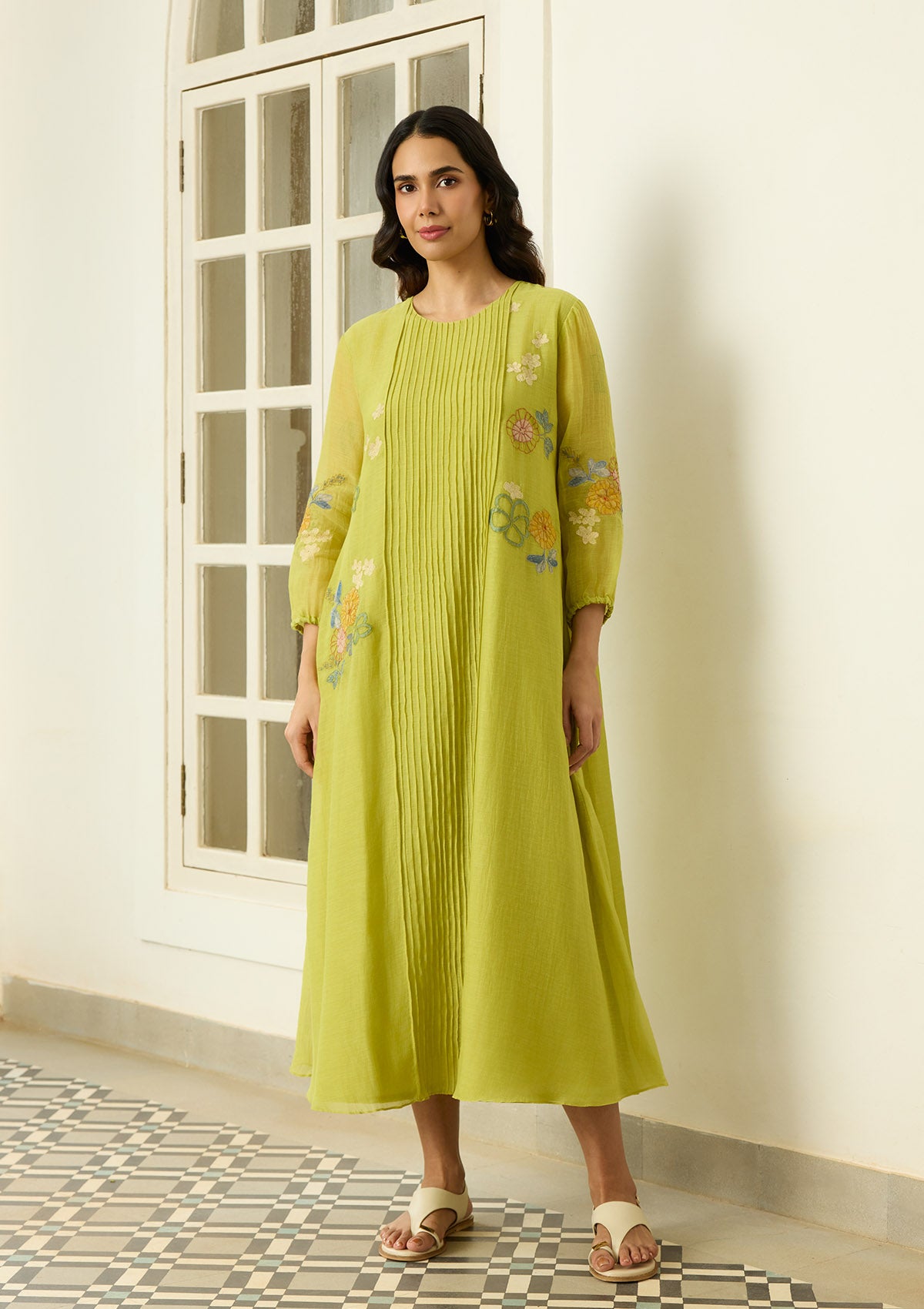 Lime Pintuck Dress