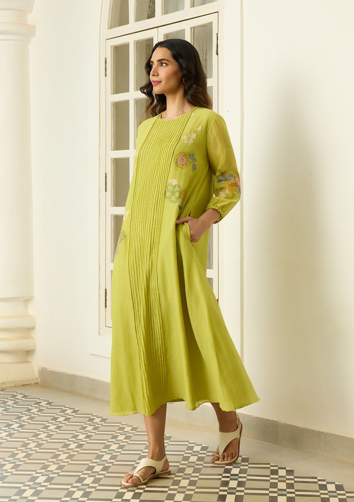 Lime Pintuck Dress