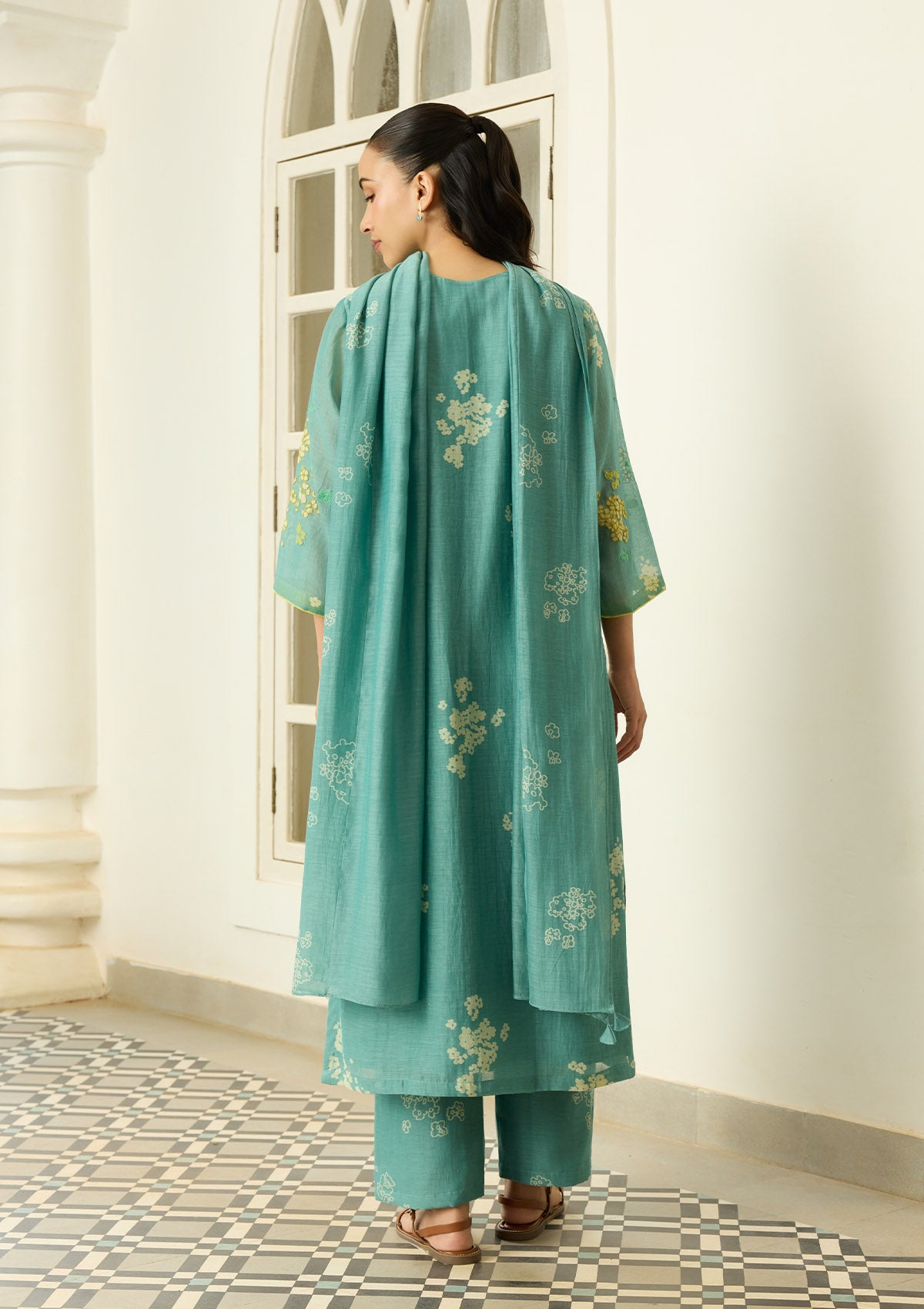 Aqua Floral Applique Kurta Set
