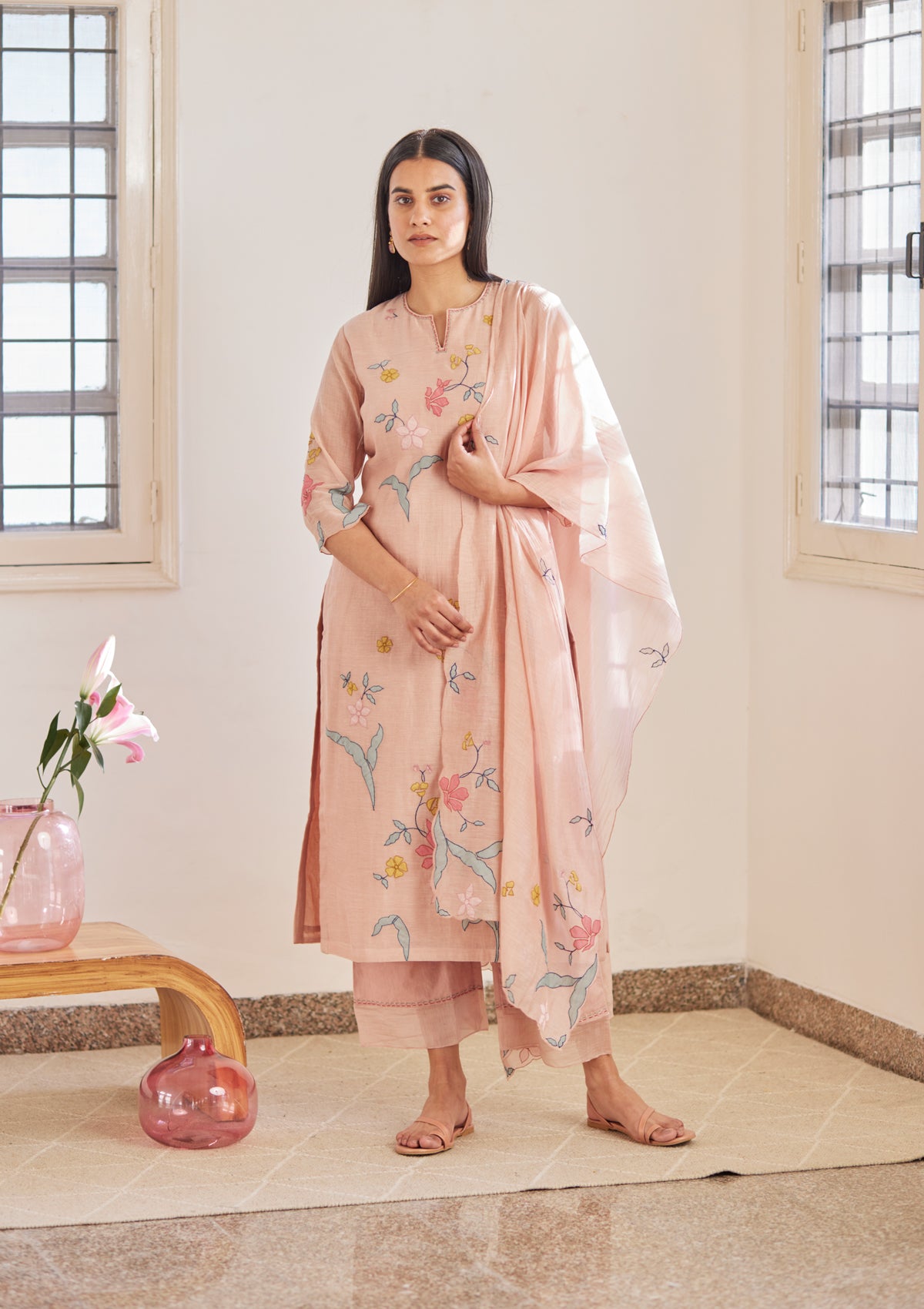 Hibiscus Floral Applique Kurta Set