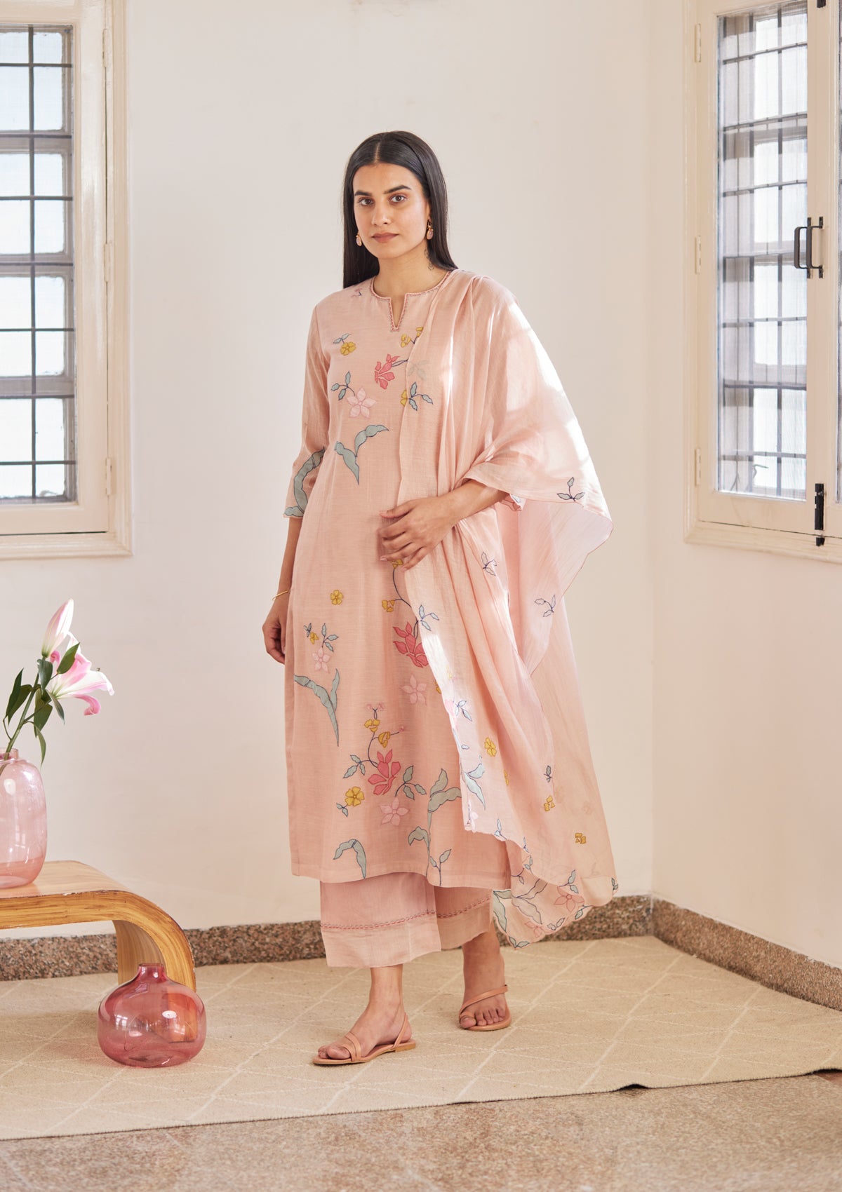 Hibiscus Floral Applique Kurta Set