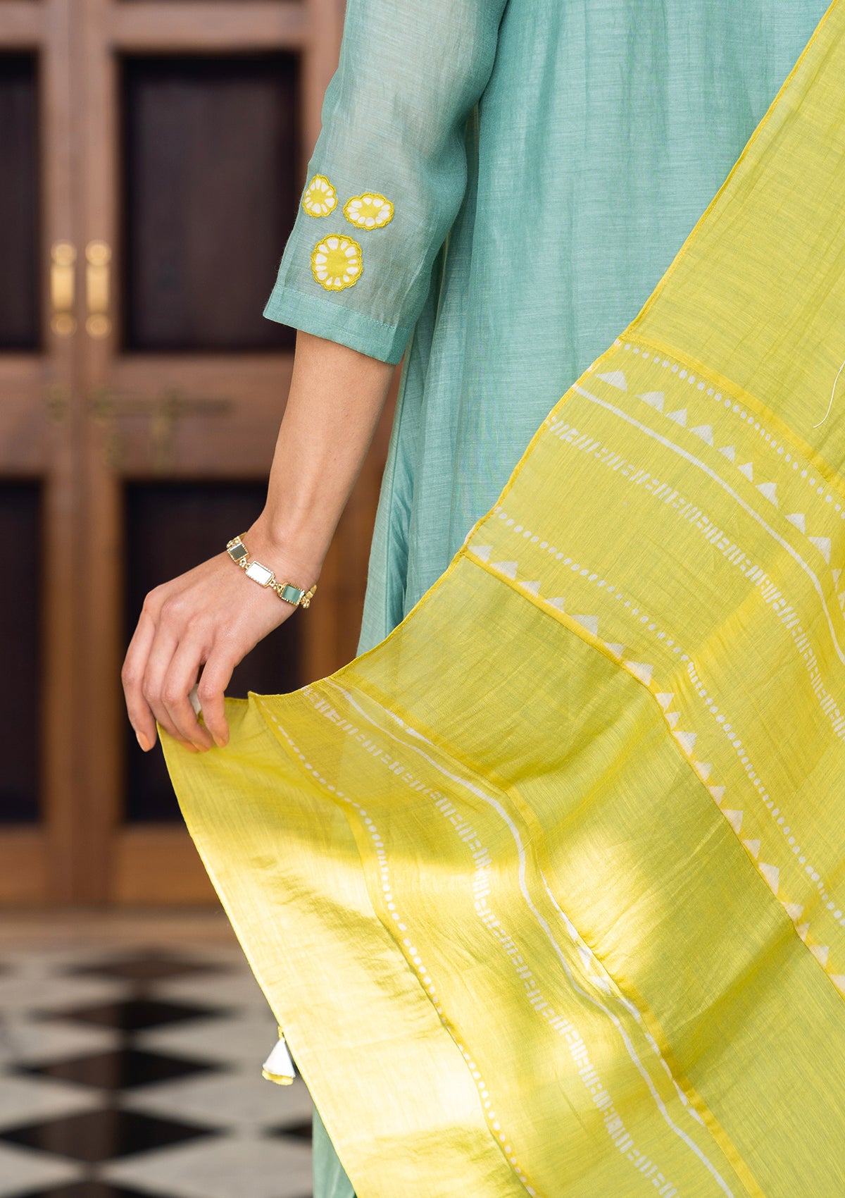 Aqua and Lime Applique Kurta Set