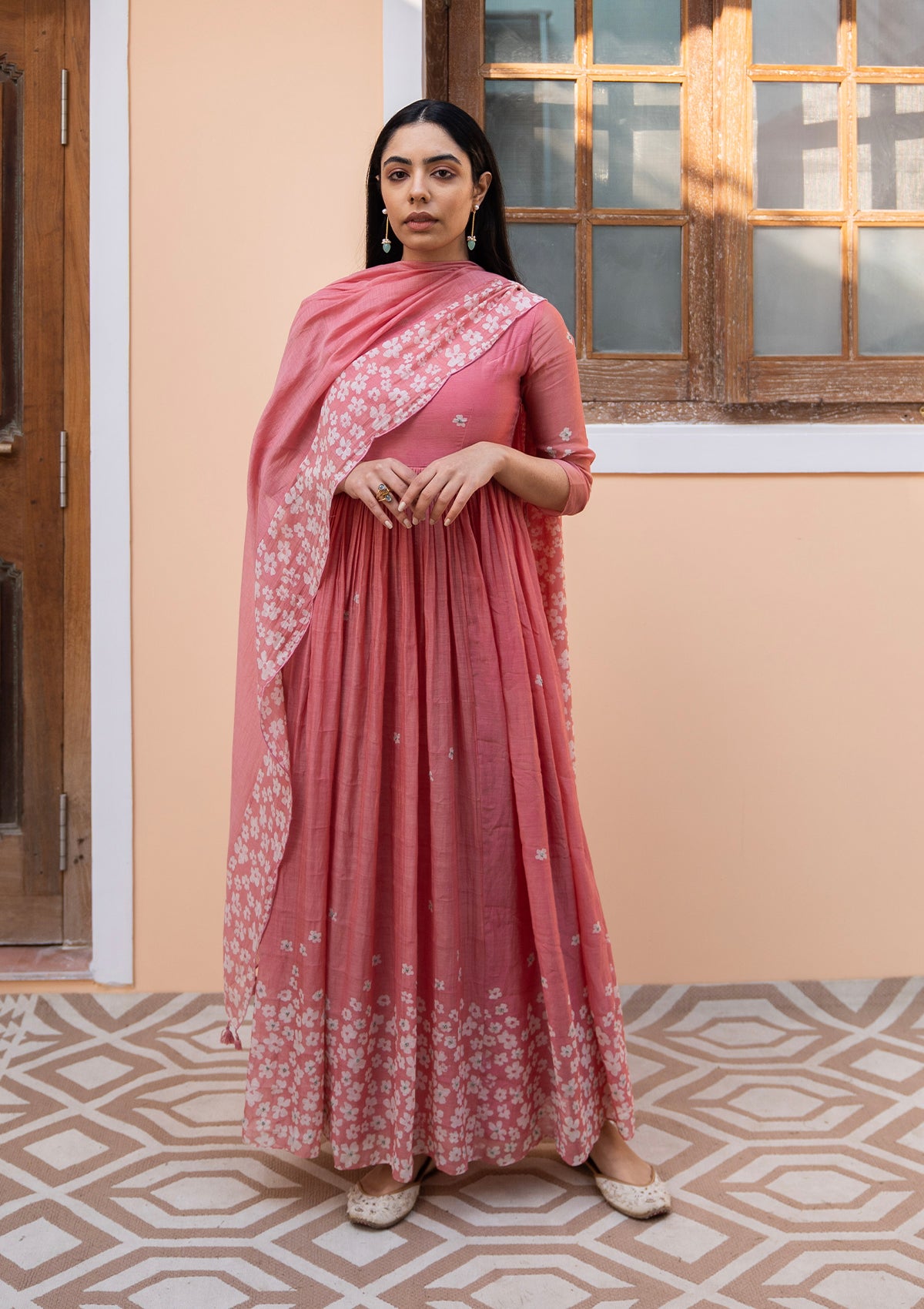 Hibiscus Discharge Print Anarkali Set