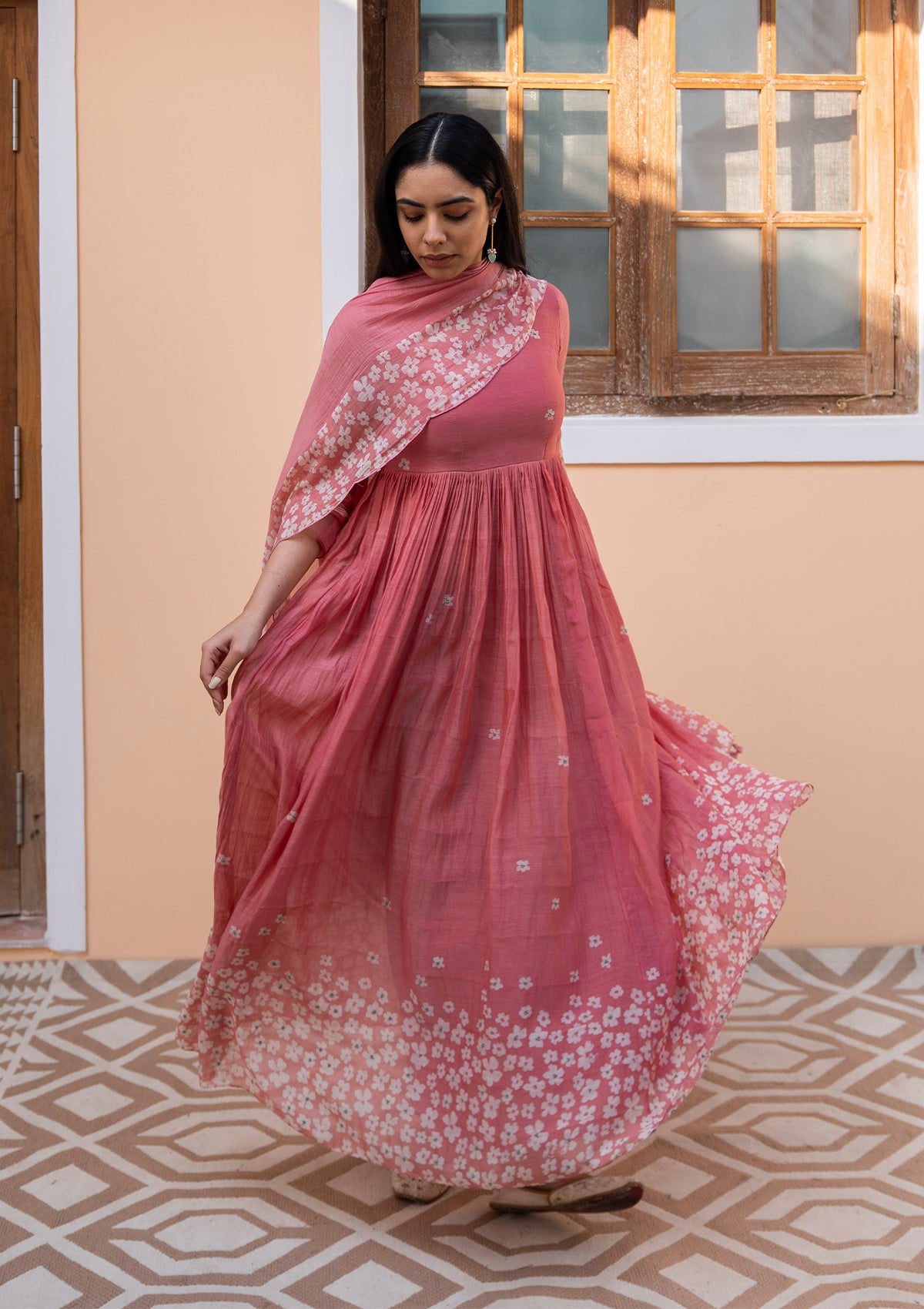 Hibiscus Discharge Print Anarkali Set