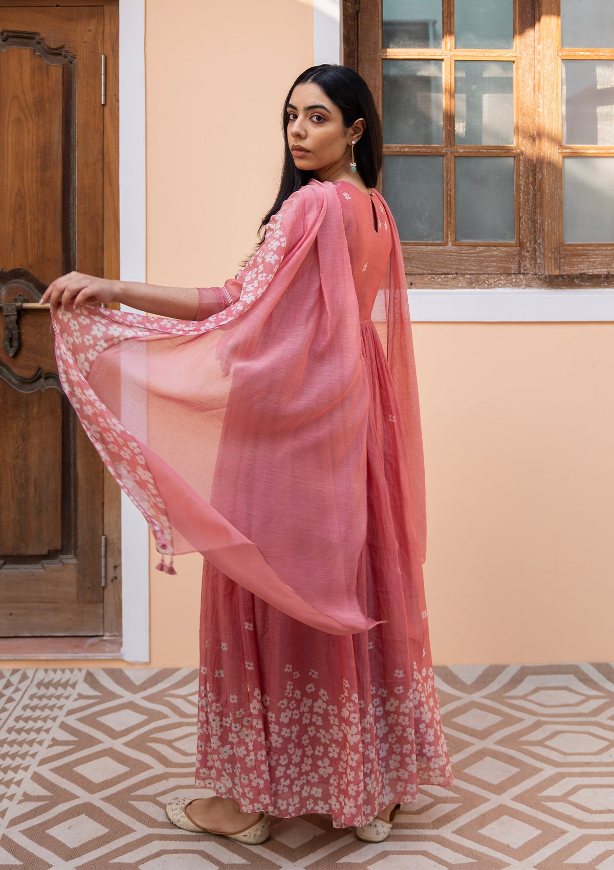 Hibiscus Discharge Print Anarkali Set