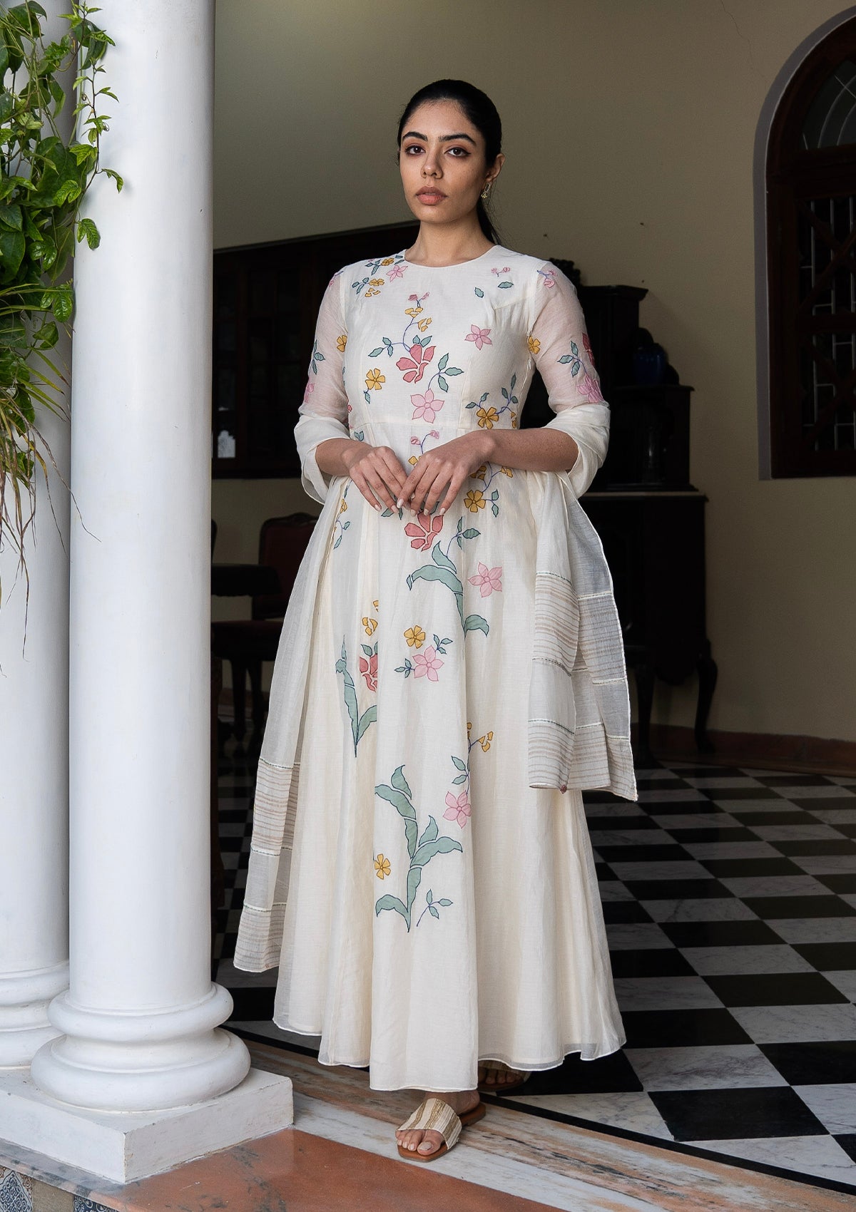 Porcelain Floral Applique Anarkali Set