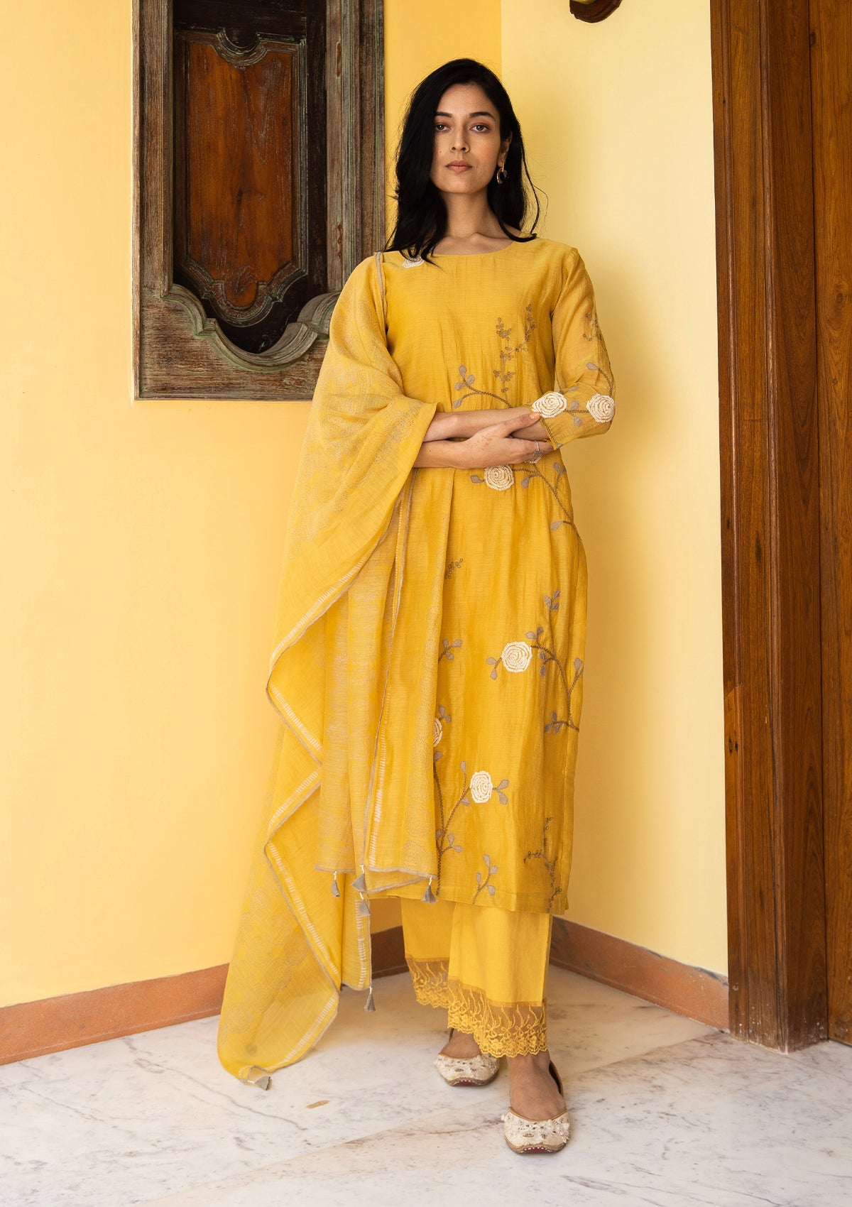 Tuscany Printed and Applique Work Kurta Set