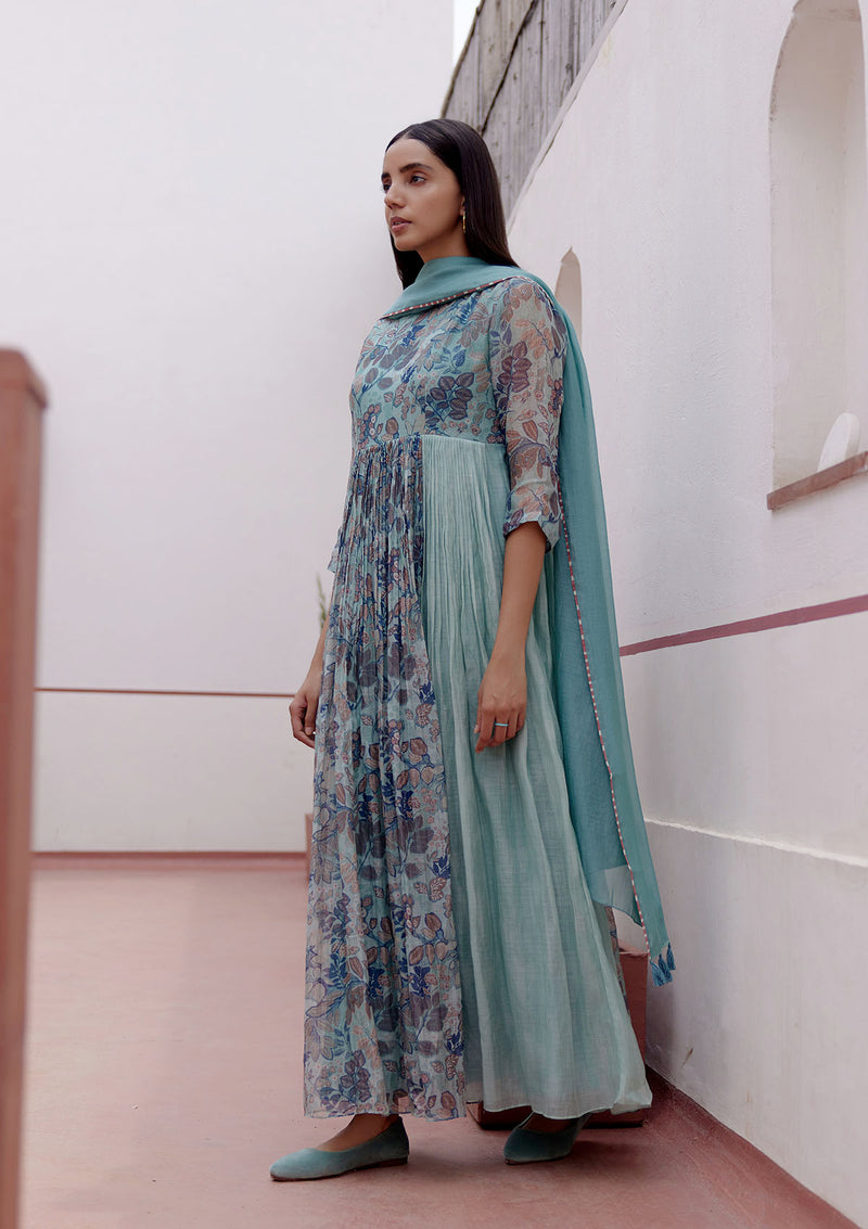 Sage Printed Anarkali Set