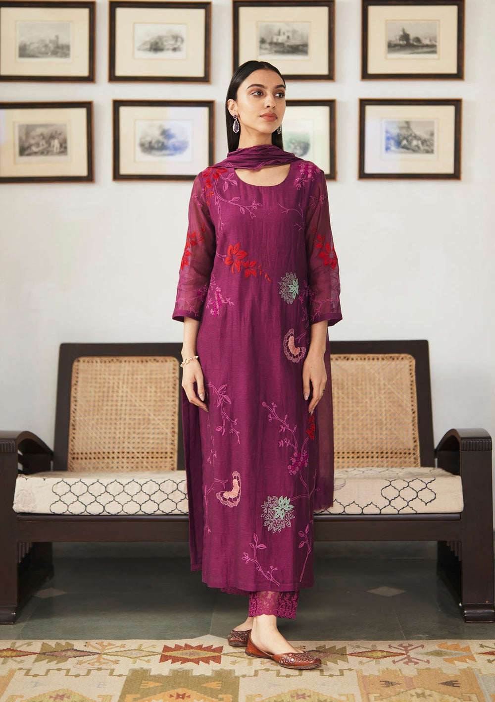 Graphite Grey Floral Acrylic kurta main image 0
