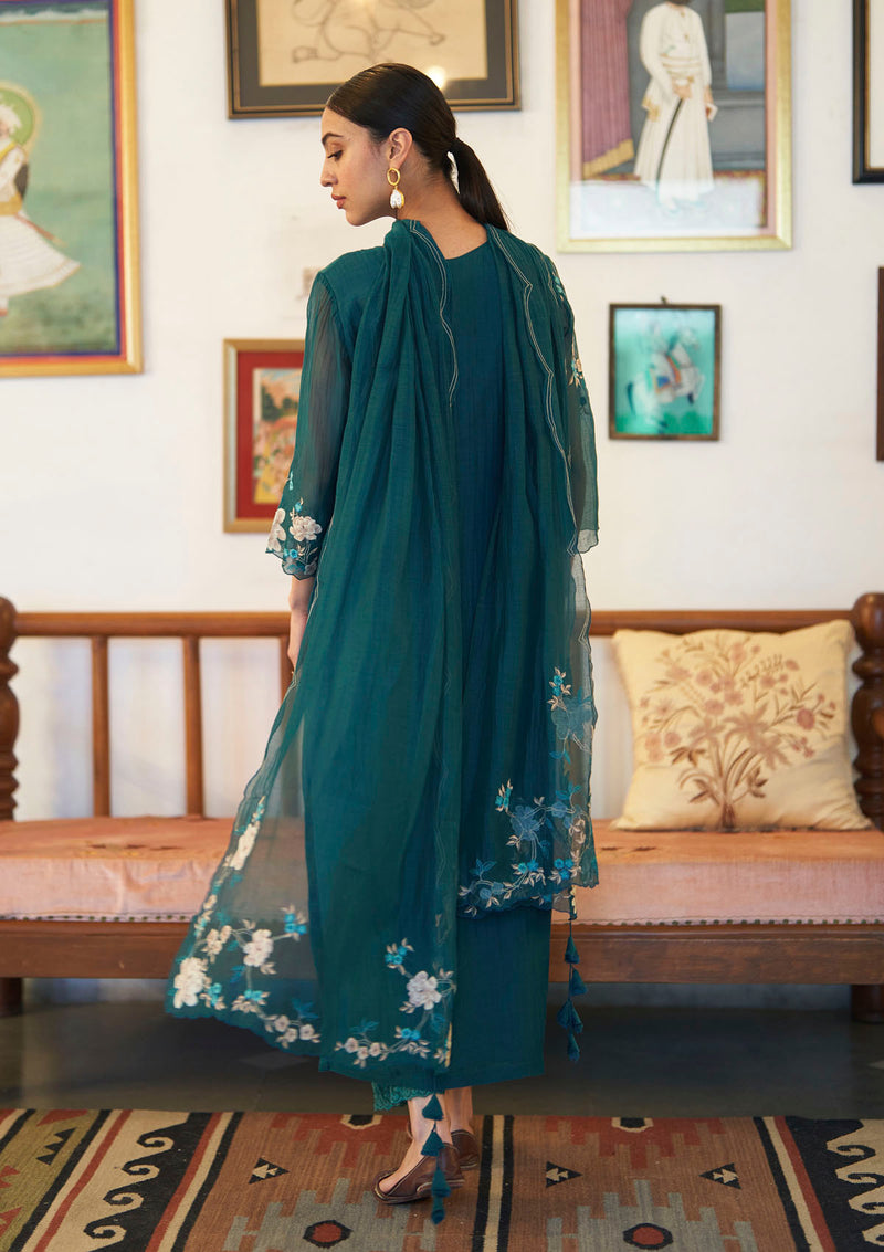 Teal Applique Kurta Set