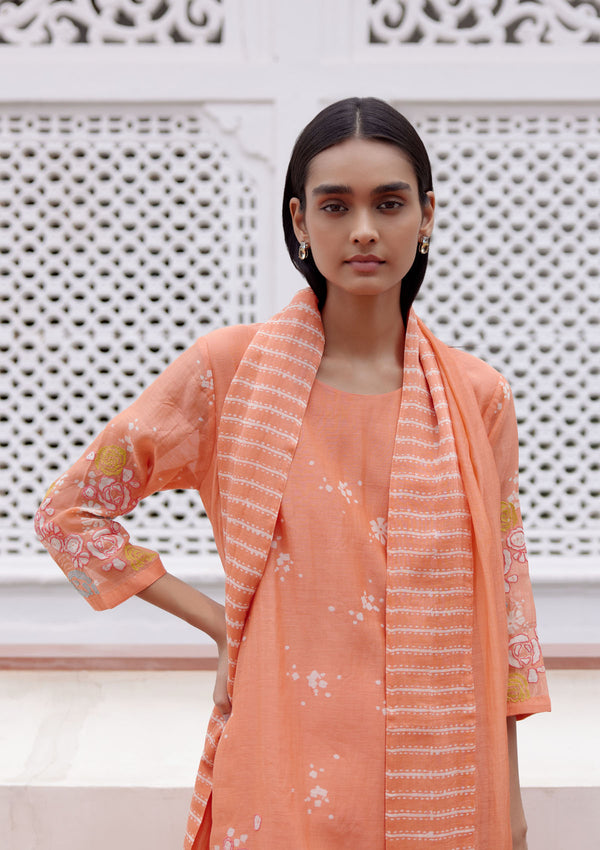 Tangerine Floral Kurta Set