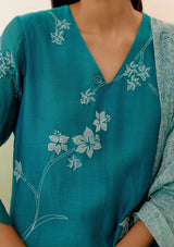 Teal Applique Kurta Set