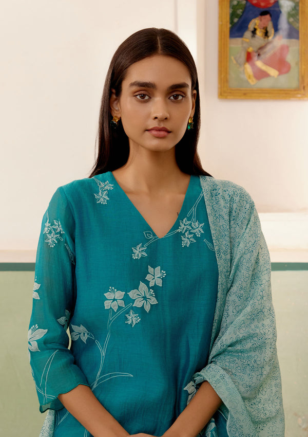 Teal Applique Kurta Set