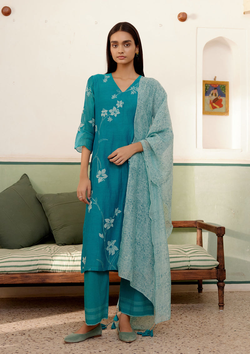 Teal Applique Kurta Set