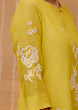 Citrine Floral Applique  Kurta Set