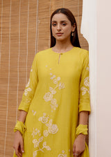 Citrine Floral Applique  Kurta Set