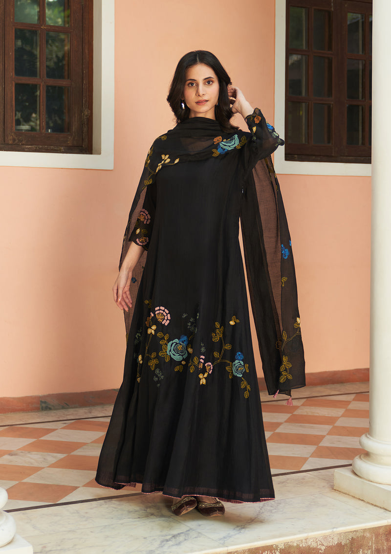 Coal Floral Anarkali Set