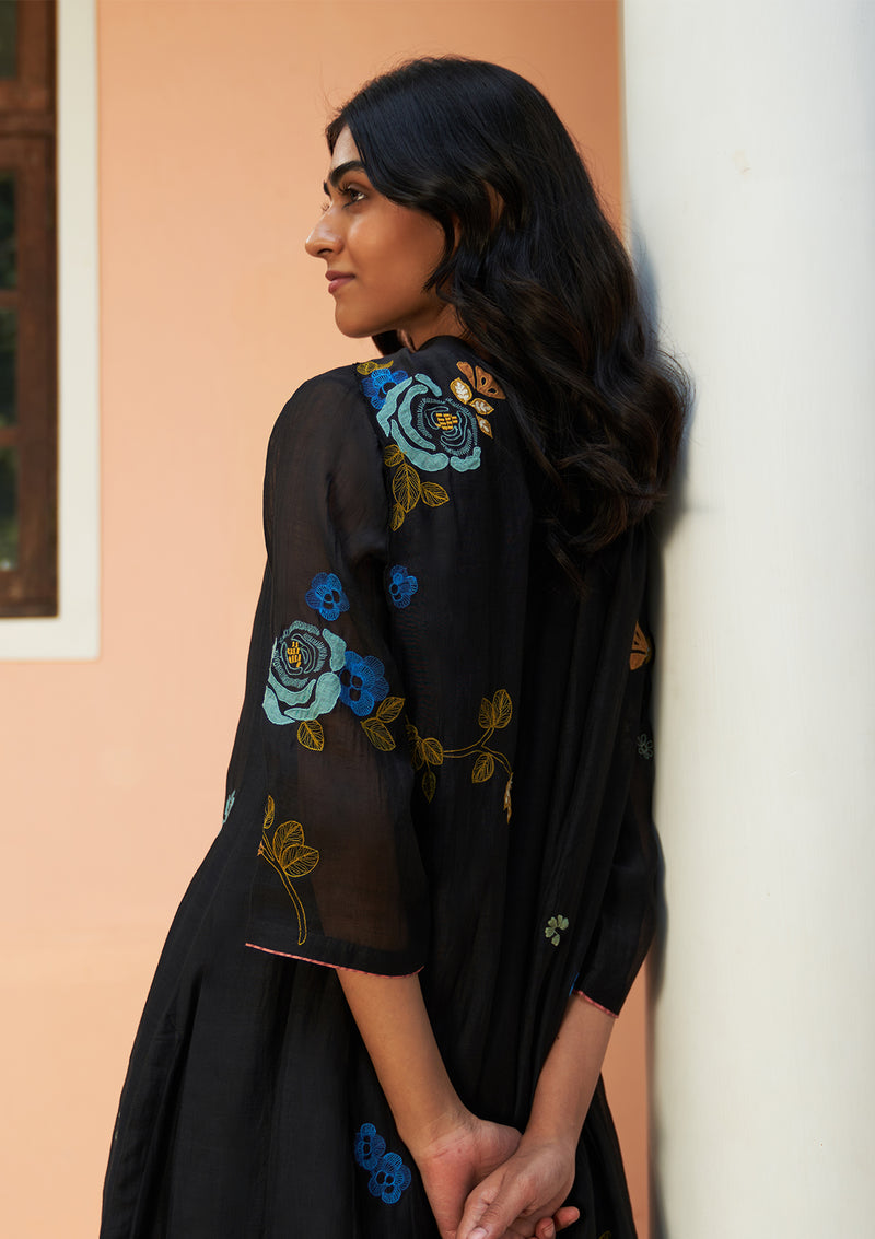 Coal Floral Embroidered Kurta Set