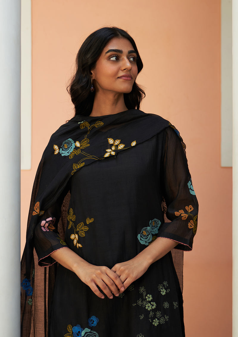 Coal Floral Embroidered Kurta Set