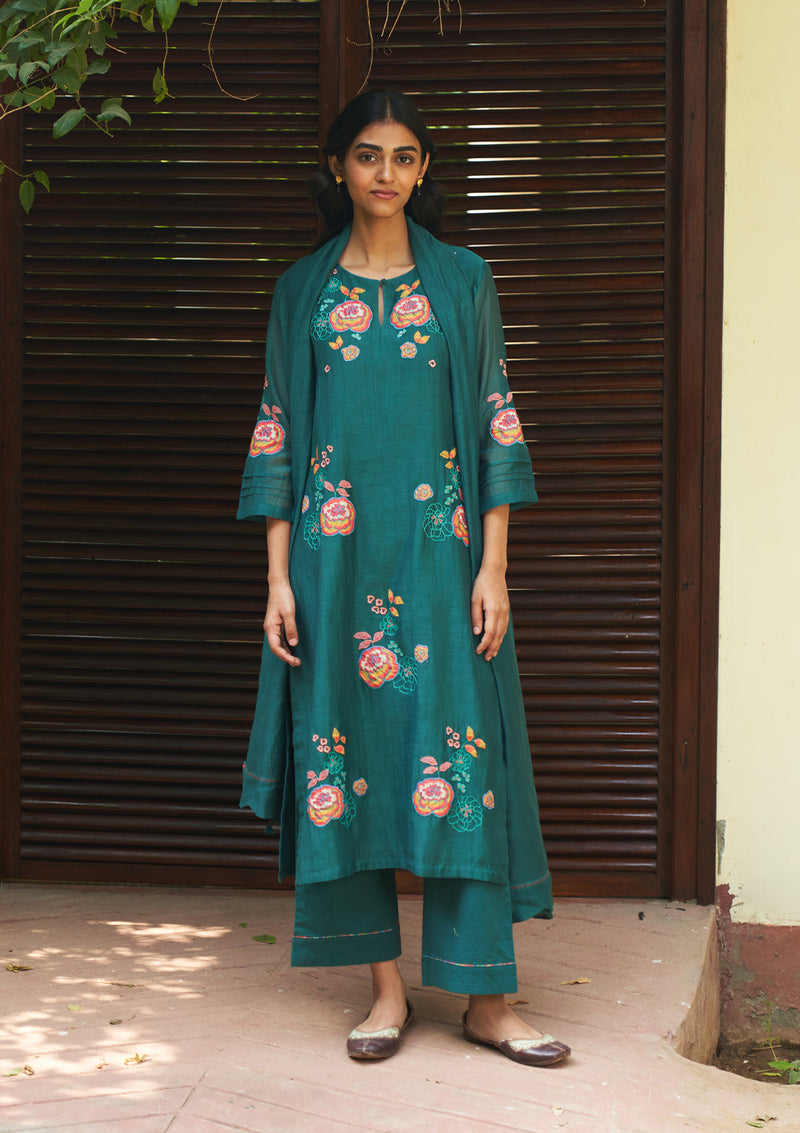 Emerald Floral Embroidered Kurta Set